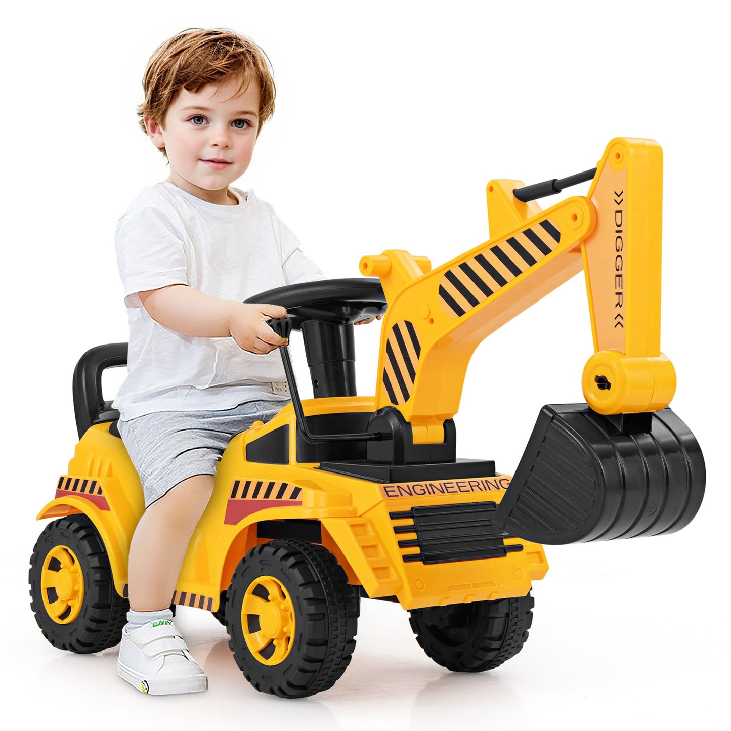 Excavadora de Paseo para Niños con Pala Ajustable - Amarillo