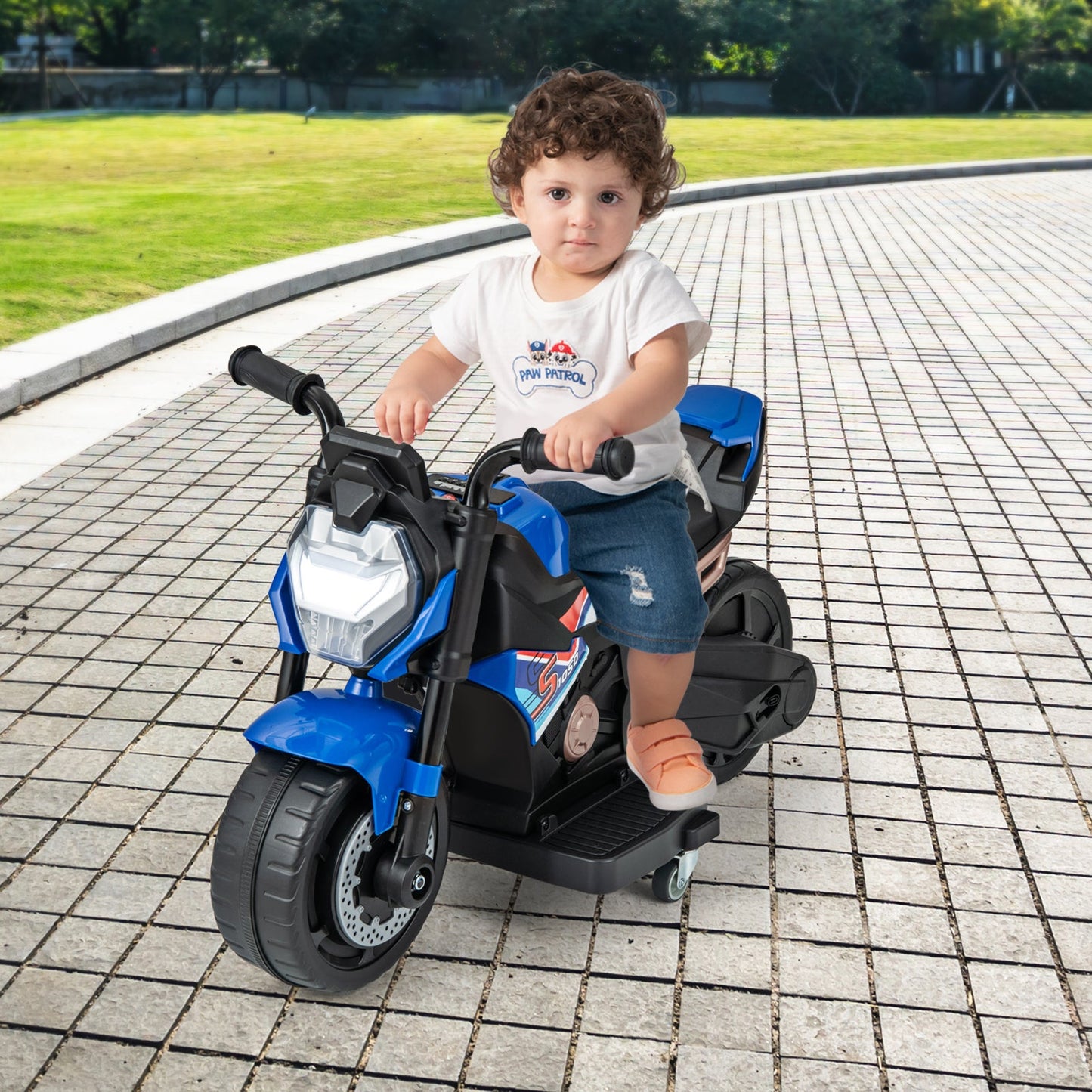 Moto électrique pour enfants avec roues d'entraînement amovibles - Bleu