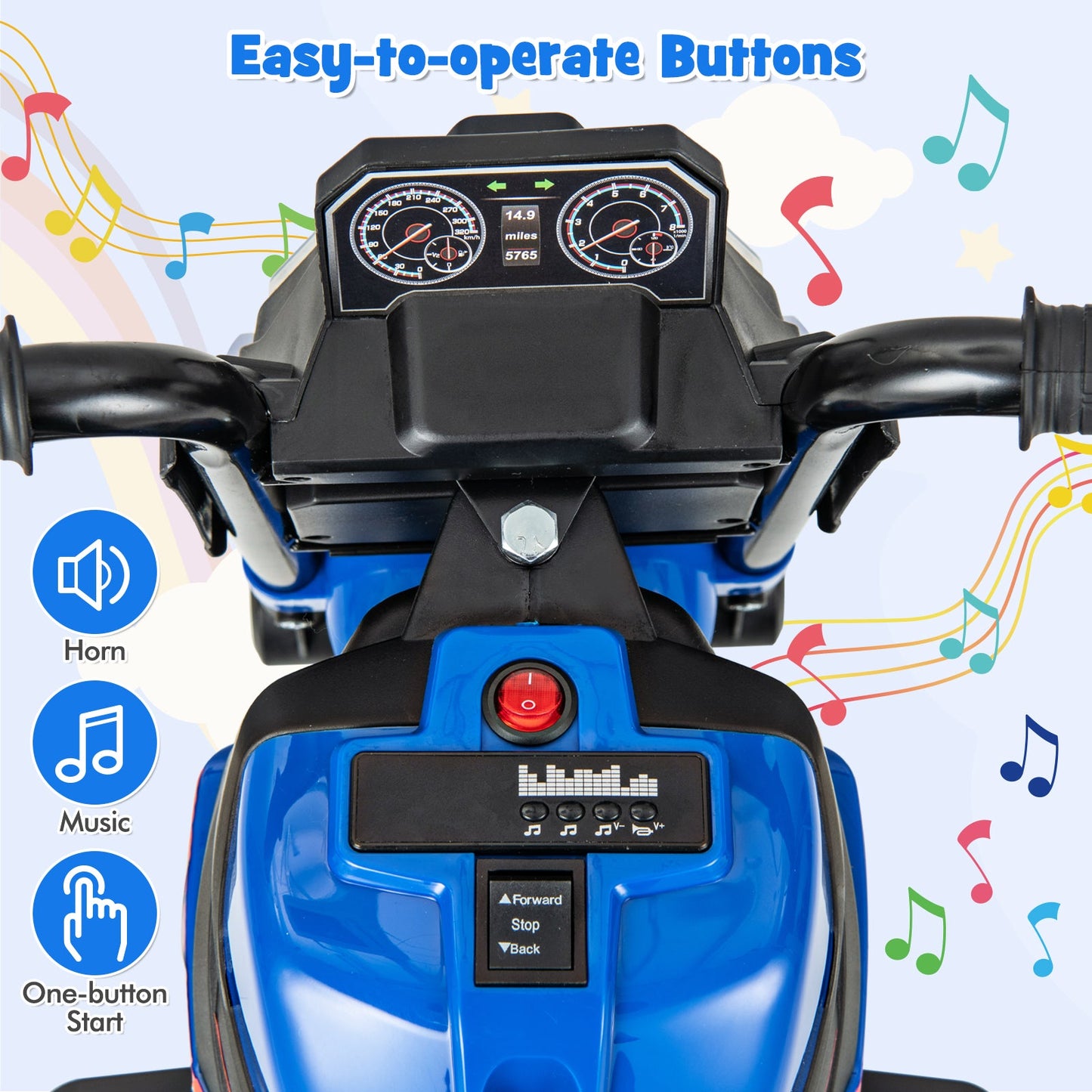 Moto électrique pour enfants avec roues d'entraînement amovibles - Bleu