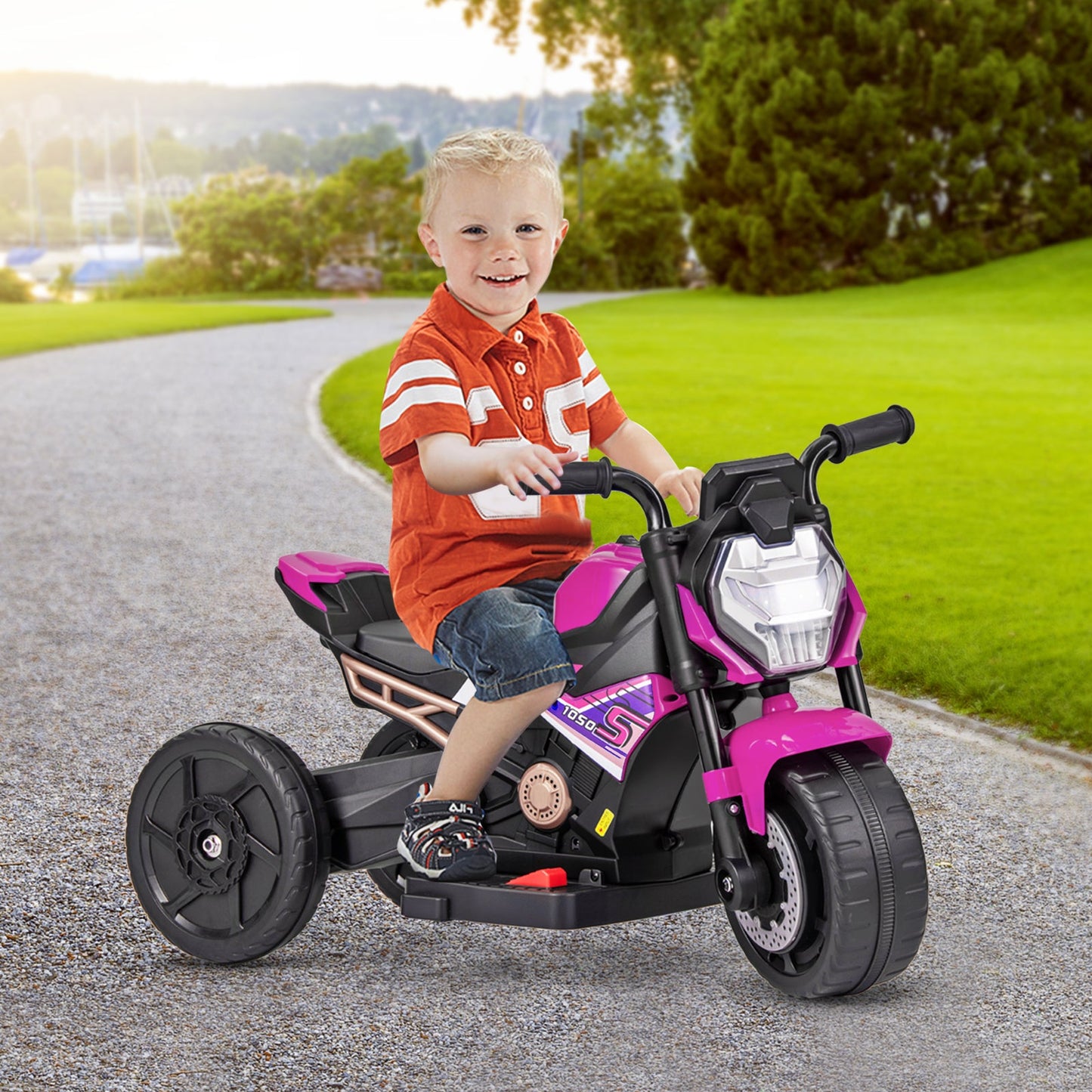 Kids Ride-on Motorcycle with Detachable Training Wheels - Pink
