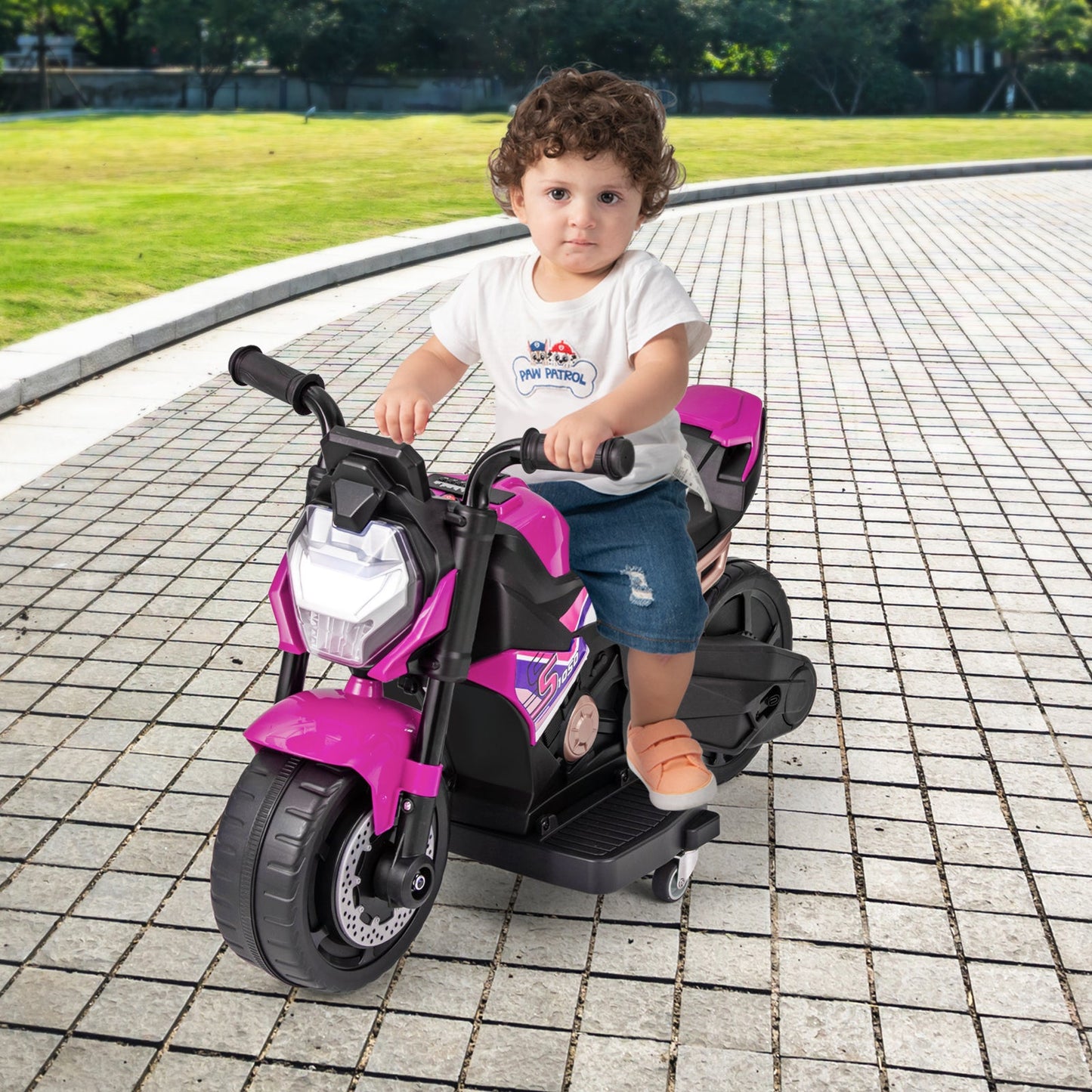 Kids Ride-on Motorcycle with Detachable Training Wheels - Pink