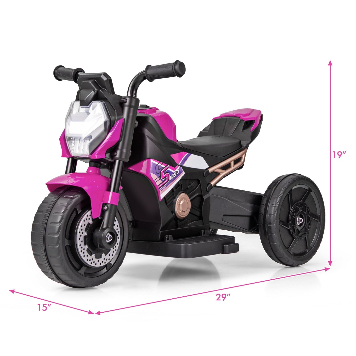 Kids Ride-on Motorcycle with Detachable Training Wheels - Pink