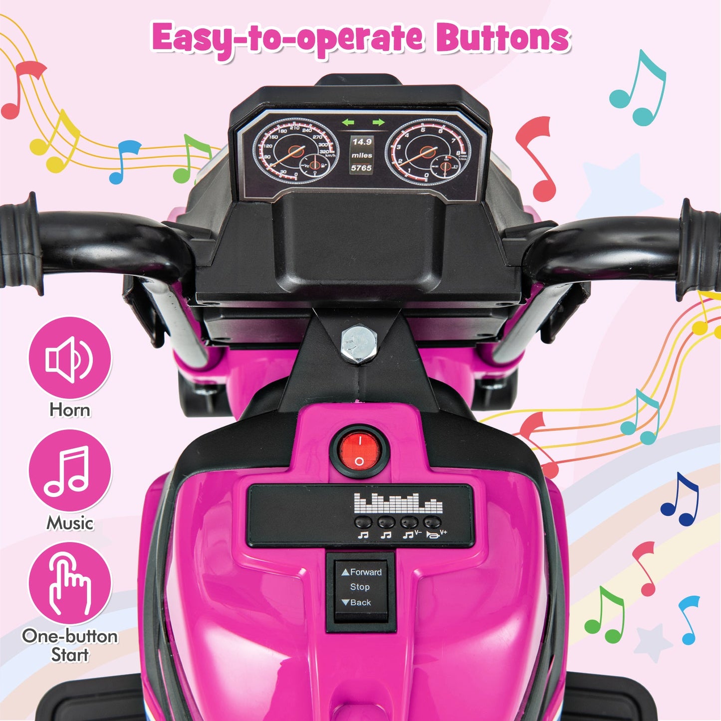 Kids Ride-on Motorcycle with Detachable Training Wheels - Pink