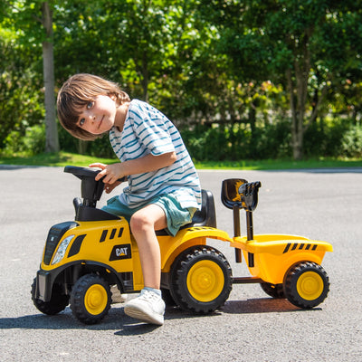 Tractor a pedales Caterpillar para niños con remolque desmontable