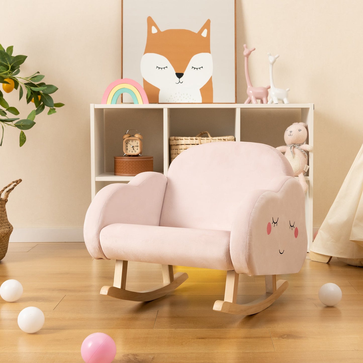 Rocking Chair pour Tout-Petit Rembourré avec Pieds en Bois Massif - Rose