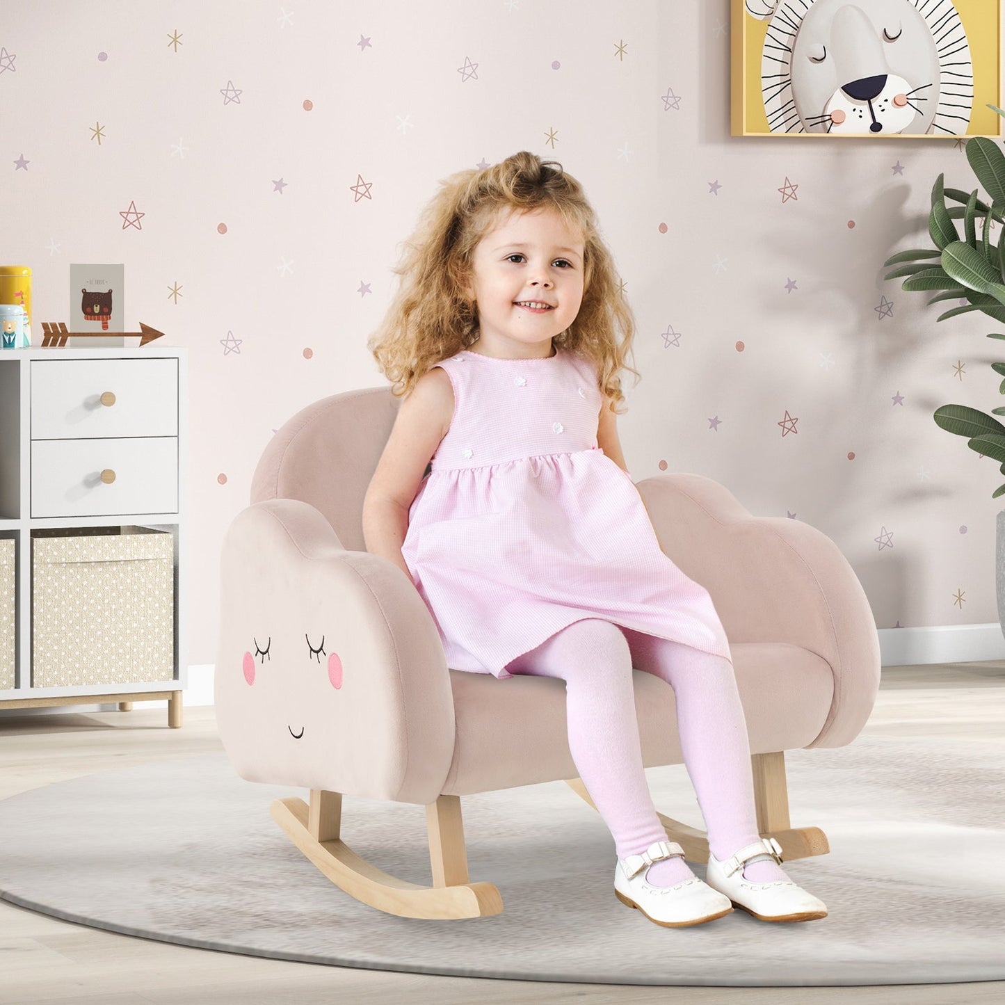 Rocking Chair pour Tout-Petit Rembourré avec Pieds en Bois Massif - Rose