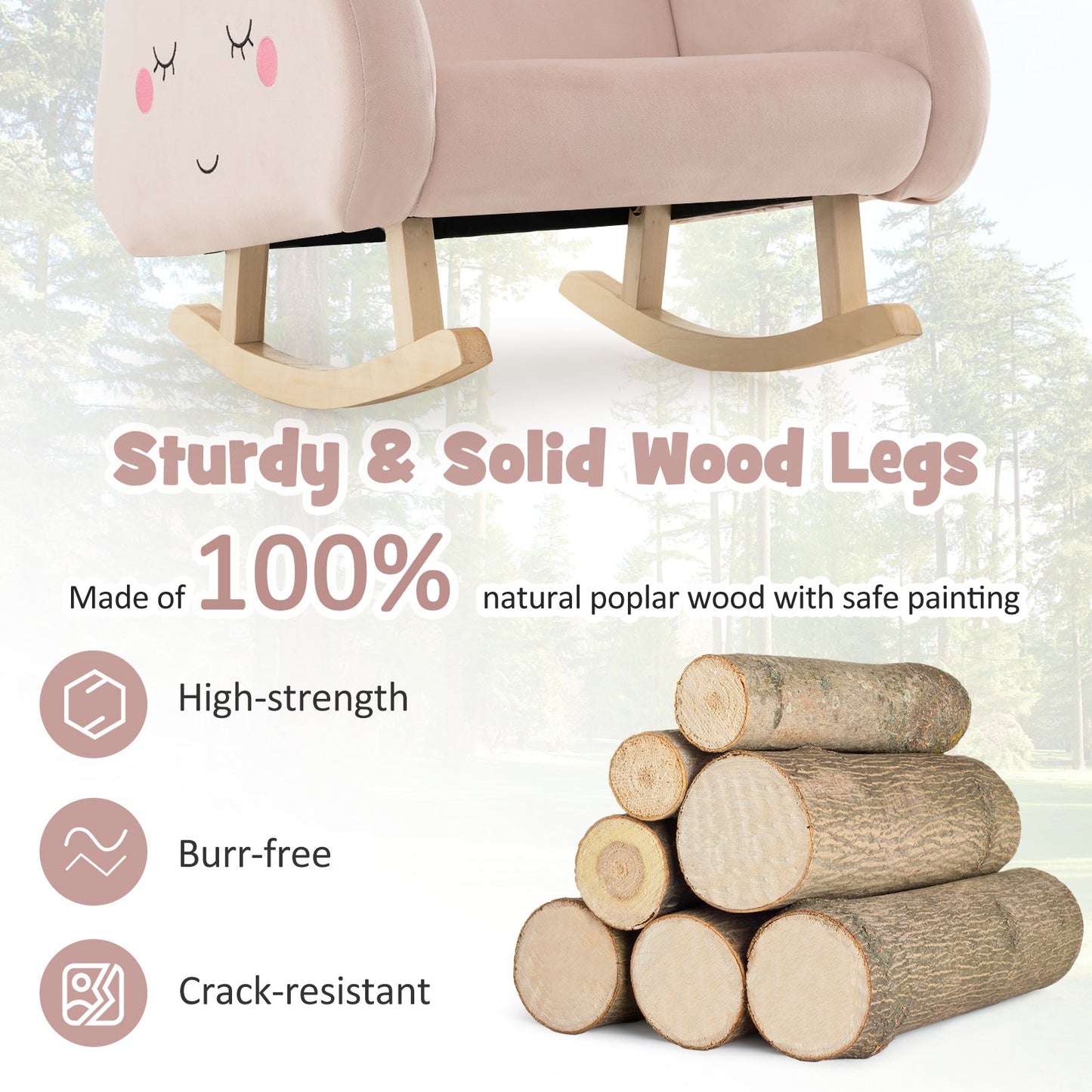 Rocking Chair pour Tout-Petit Rembourré avec Pieds en Bois Massif - Rose