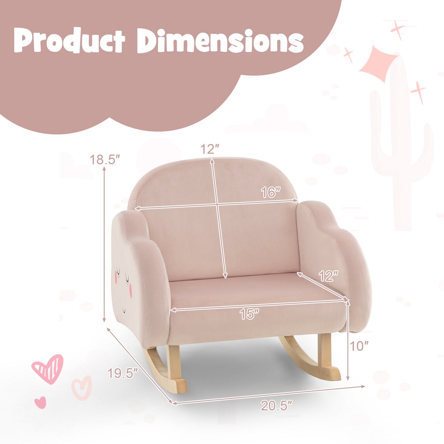 Rocking Chair pour Tout-Petit Rembourré avec Pieds en Bois Massif - Rose