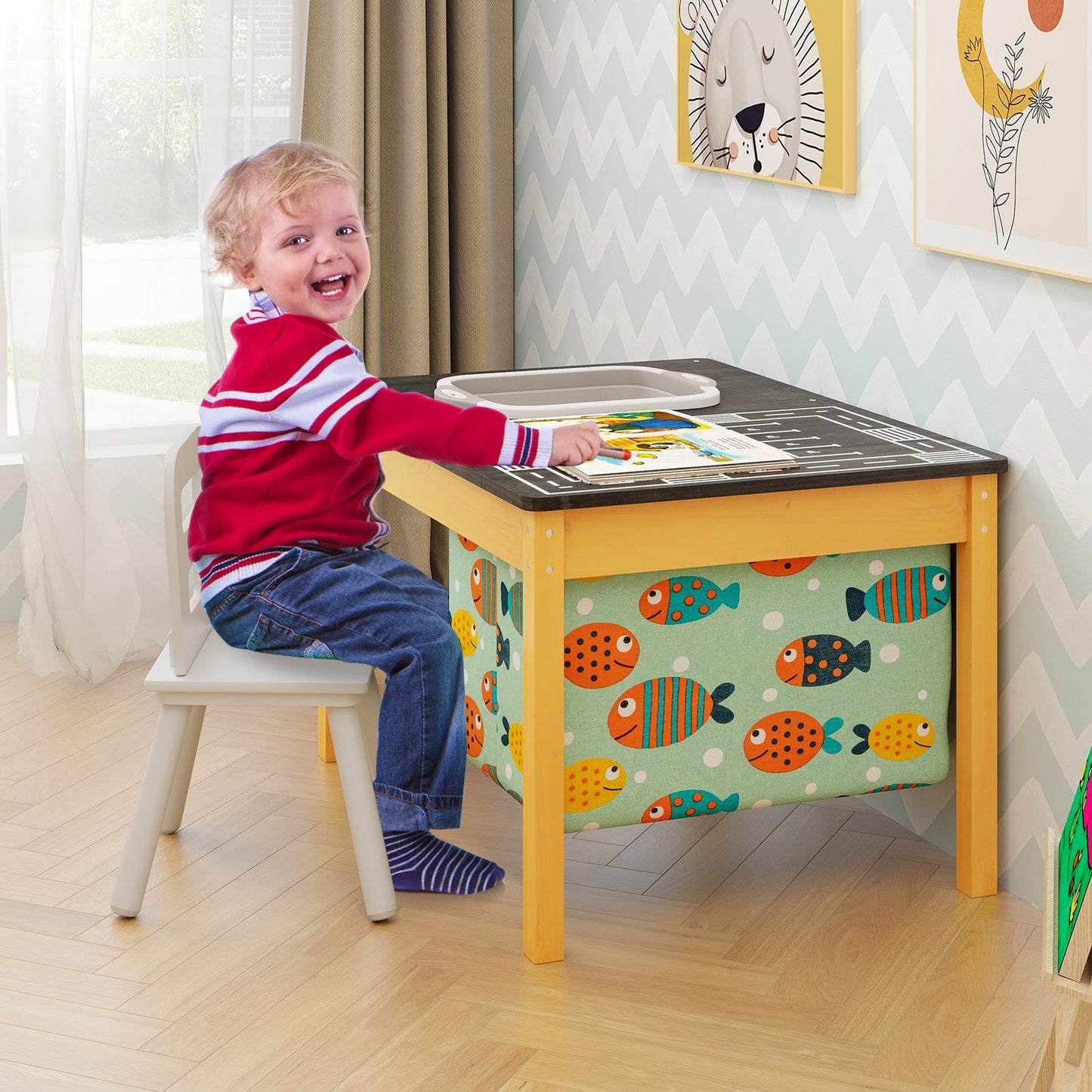 Mesa de Actividades de Arena y Agua para Niños 3 en 1 con Contenedor de Almacenamiento