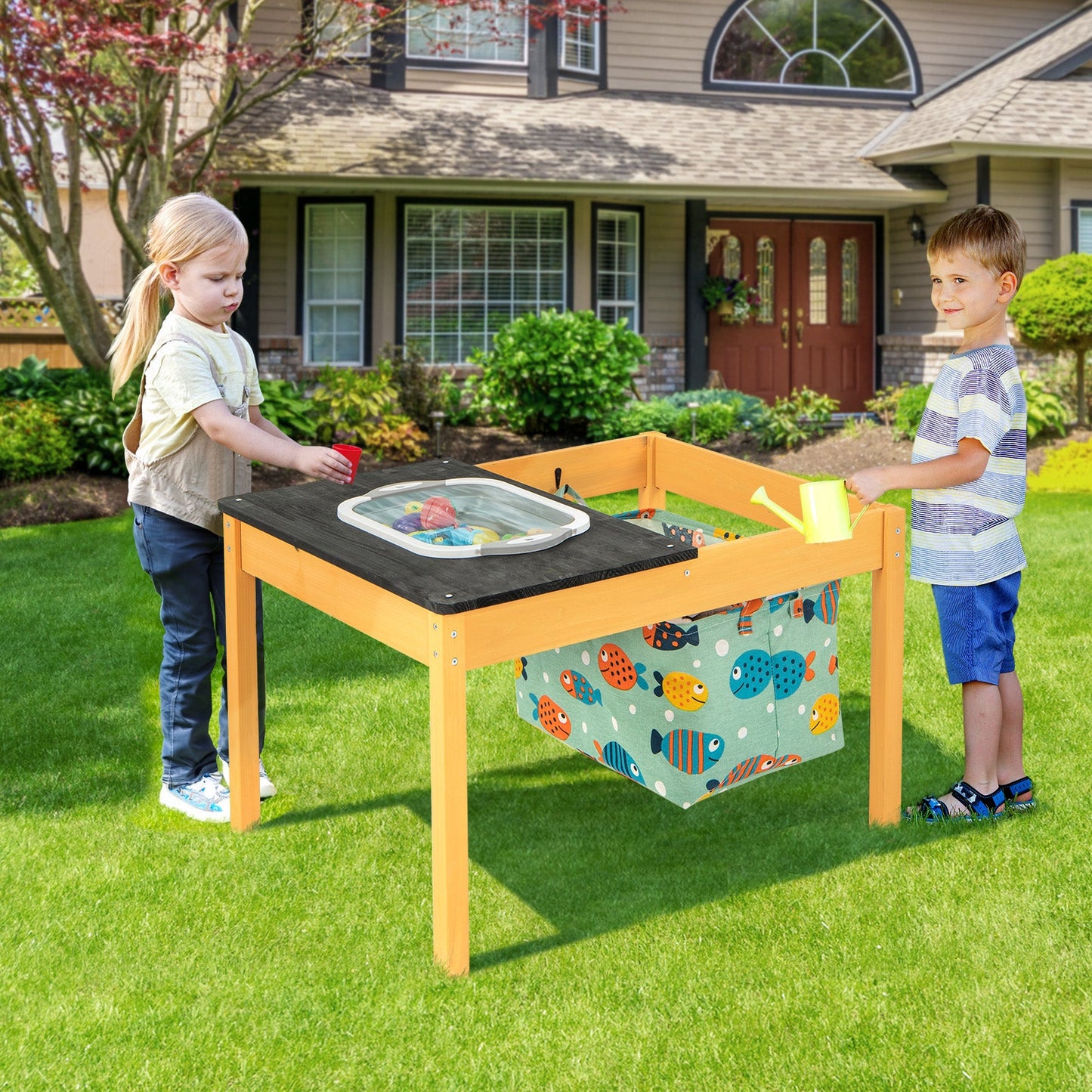Mesa de Actividades de Arena y Agua para Niños 3 en 1 con Contenedor de Almacenamiento