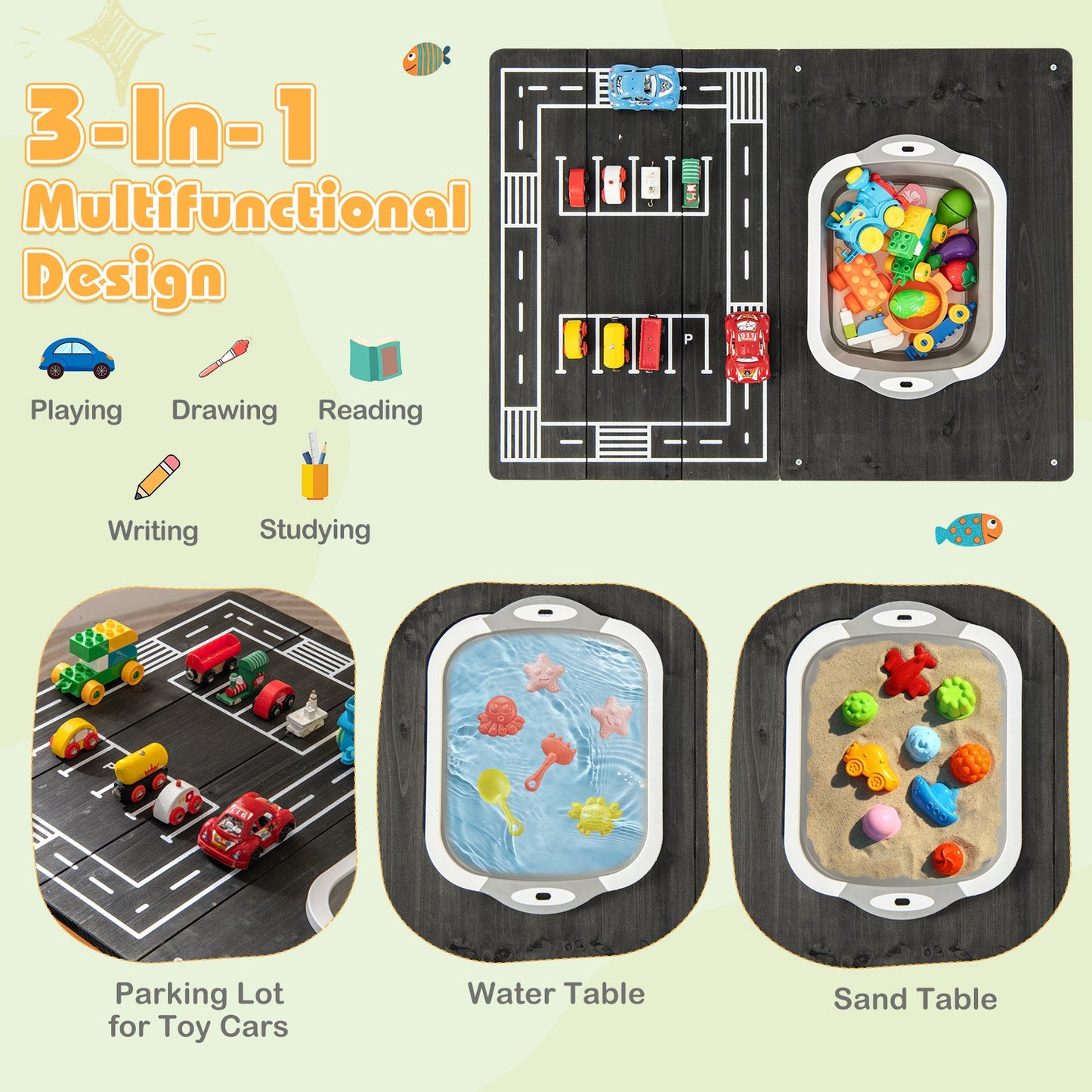 Mesa de Actividades de Arena y Agua para Niños 3 en 1 con Contenedor de Almacenamiento