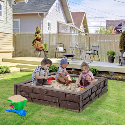 2-In-1 HDPE Kids Sandbox with Cover and Bottom Liner - Brown
