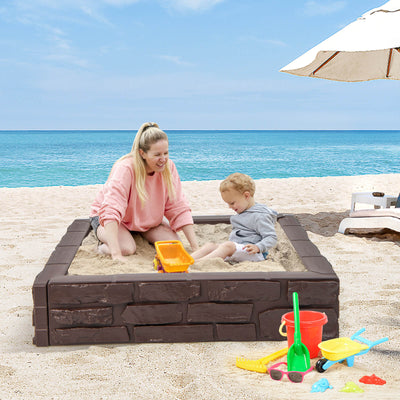 2-In-1 HDPE Kids Sandbox with Cover and Bottom Liner - Brown