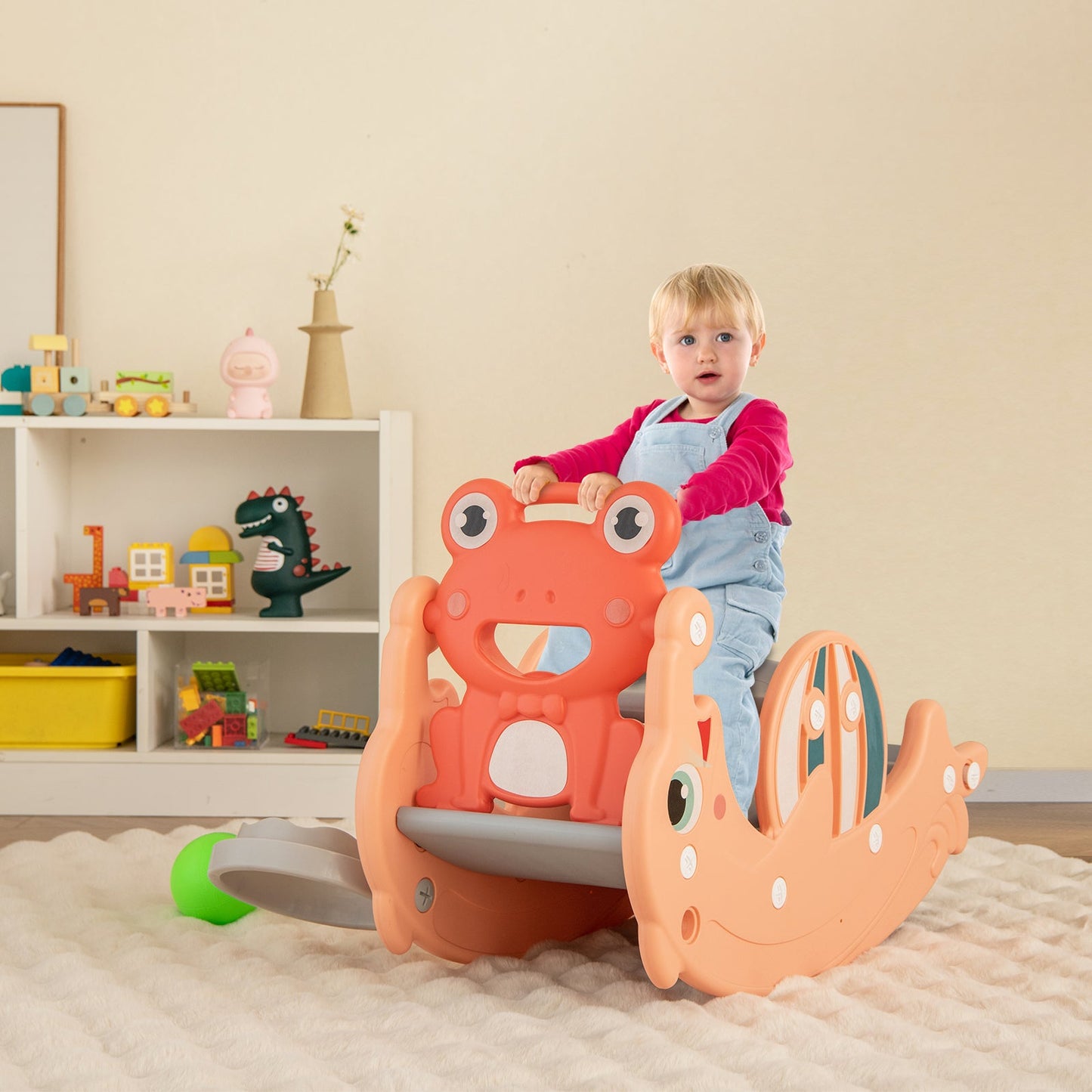 Set de Caballito de Madera y Tobogán 3 en 1 para Niños - Rosa