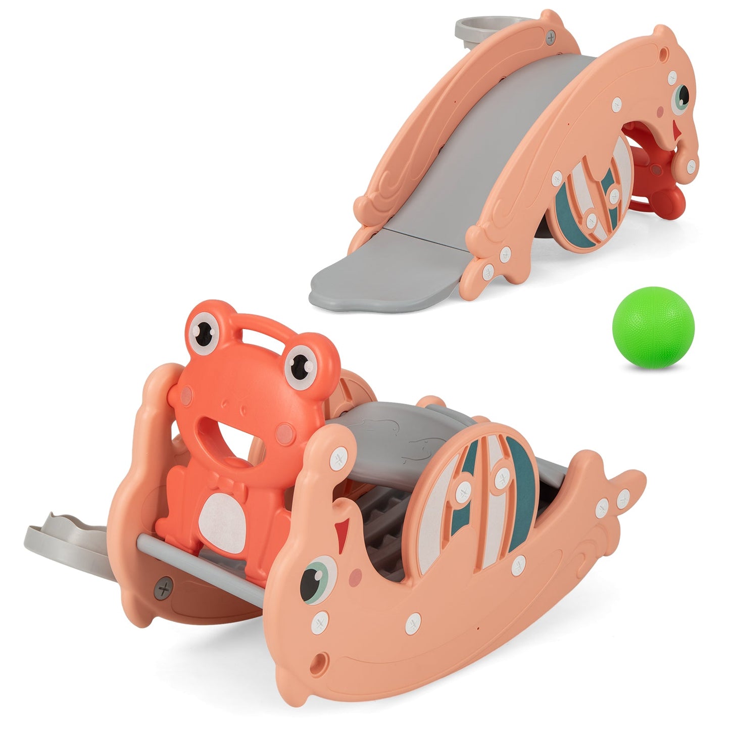 Set de Caballito de Madera y Tobogán 3 en 1 para Niños - Rosa
