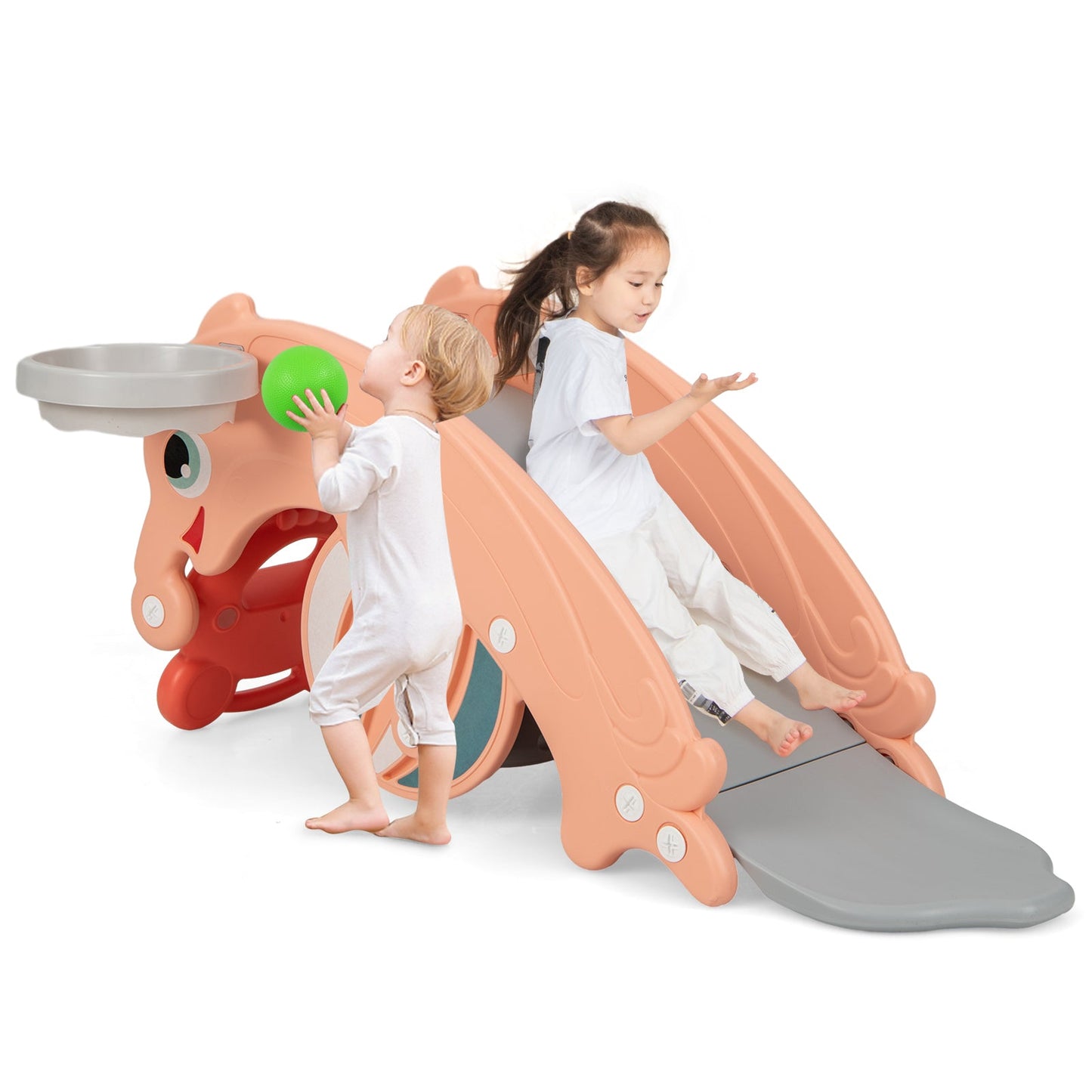 Set de Caballito de Madera y Tobogán 3 en 1 para Niños - Rosa