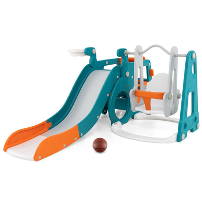Set de tobogán y columpio 5 en 1 para niños con autobús mini y aro de baloncesto