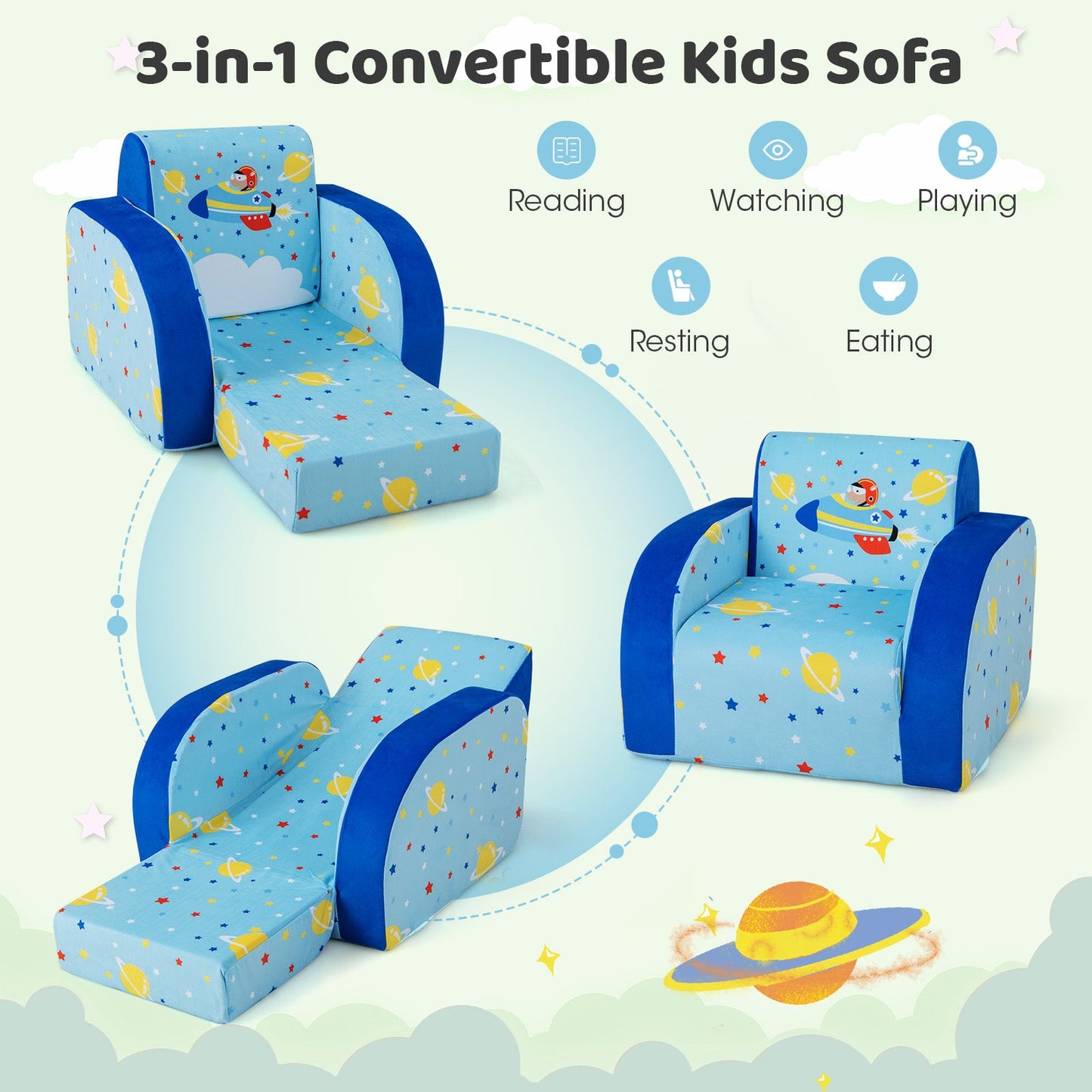 Sofa convertible 3-en-1 pour enfants pour jouer et se détendre