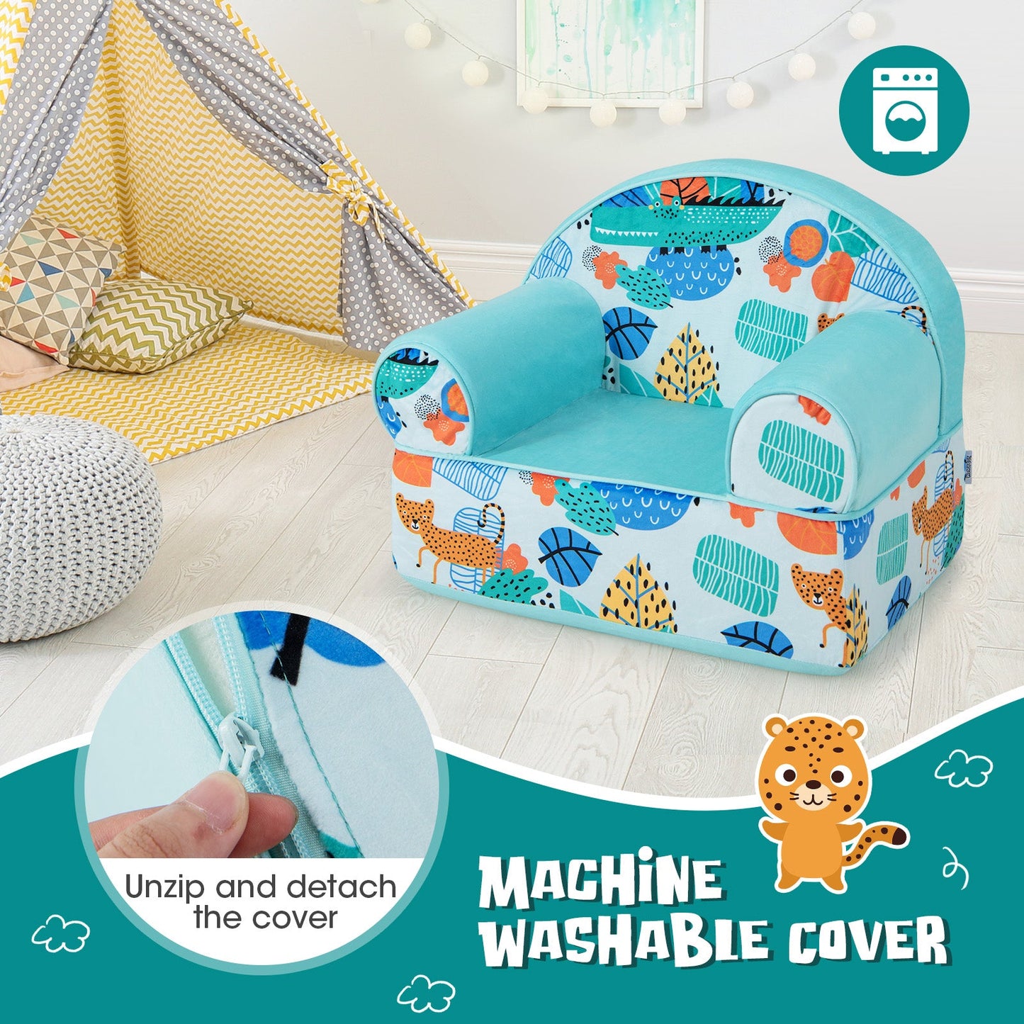 Fauteuil pour enfants avec housse en velours doux - Bleu