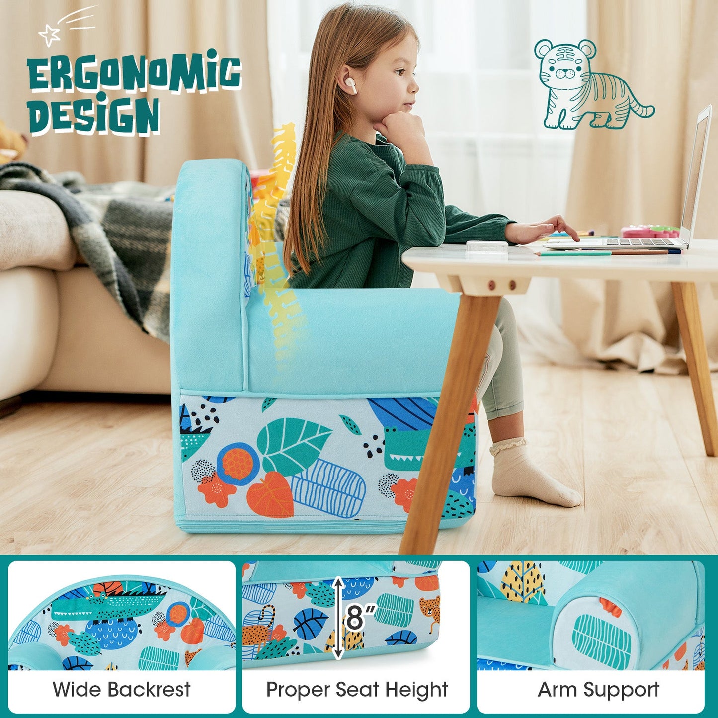 Fauteuil pour enfants avec housse en velours doux - Bleu