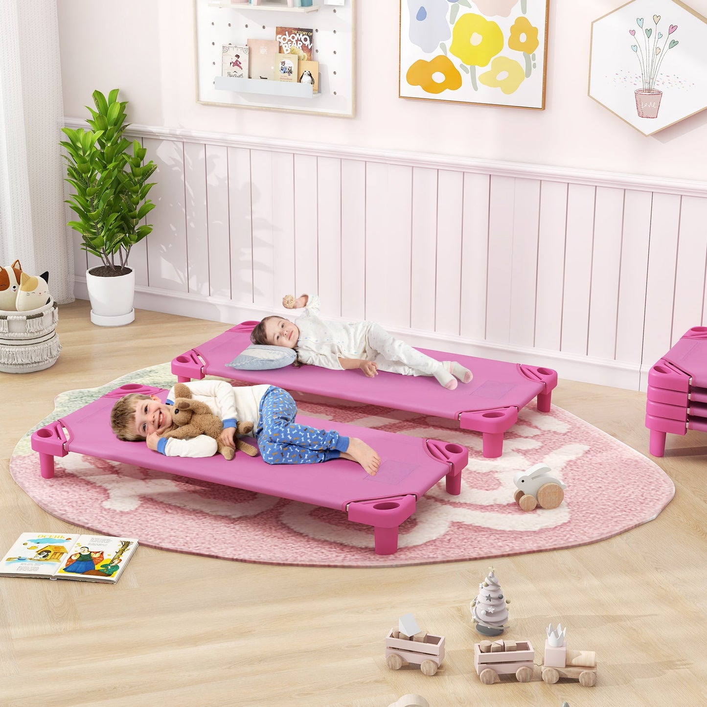 Kids Stackable Daycare Cot Pack of 6 - Pink