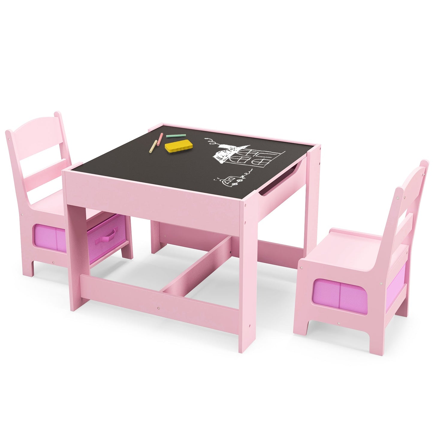 Conjunto de Mesa y Sillas para Niños con Almacenamiento - Rosa