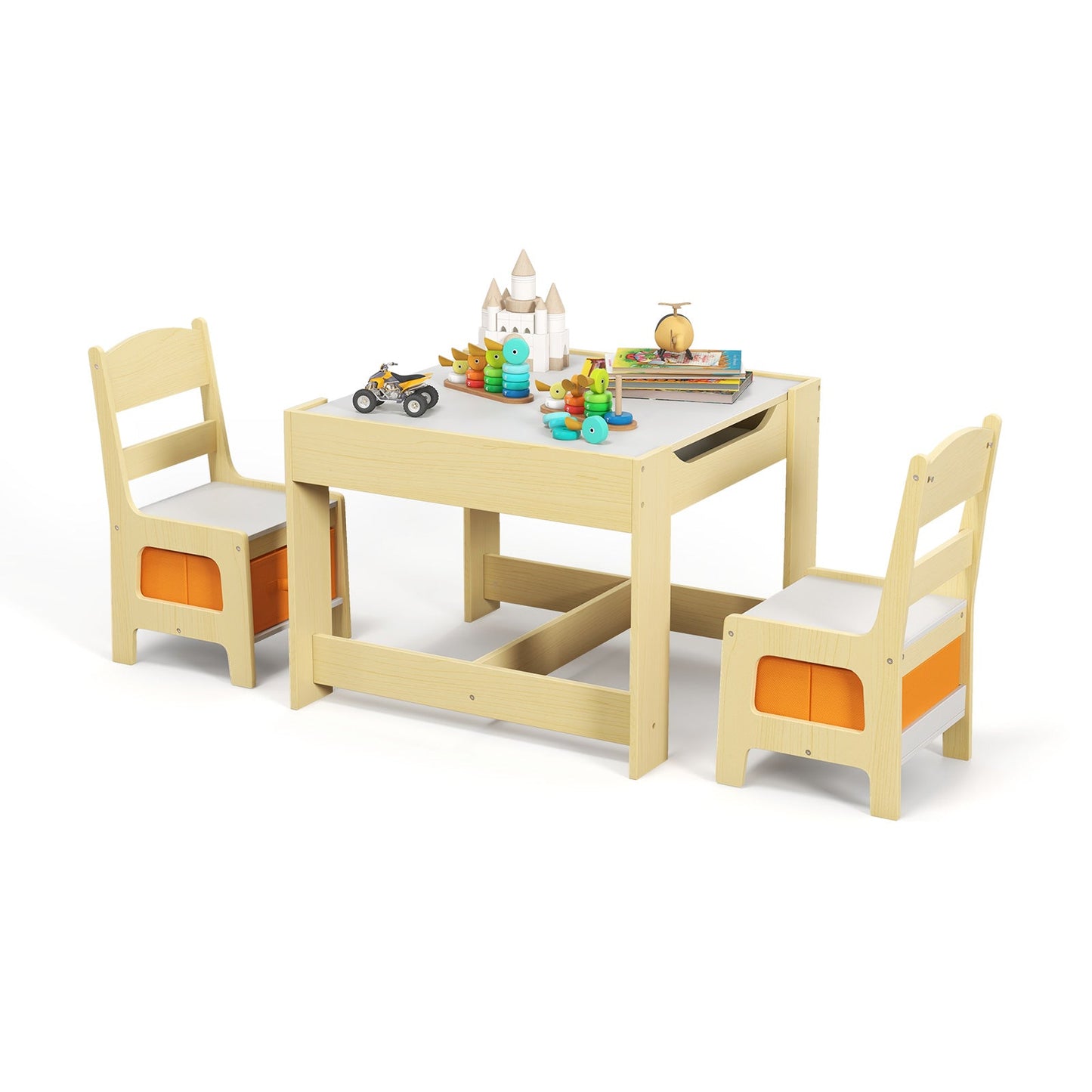 Kids Table and Chairs Set with Storage and Blackboard
