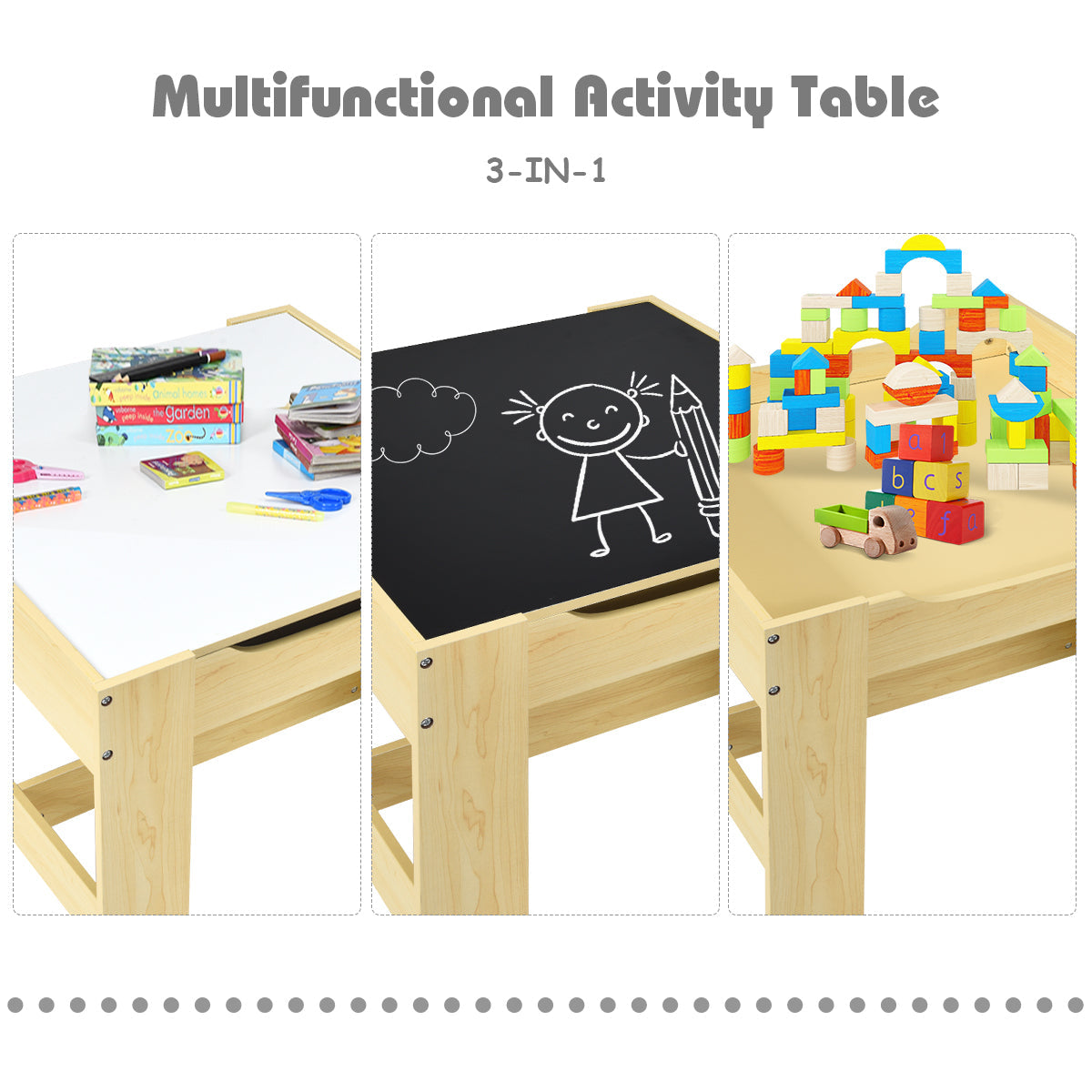 Kids Table and Chairs Set with Storage and Blackboard
