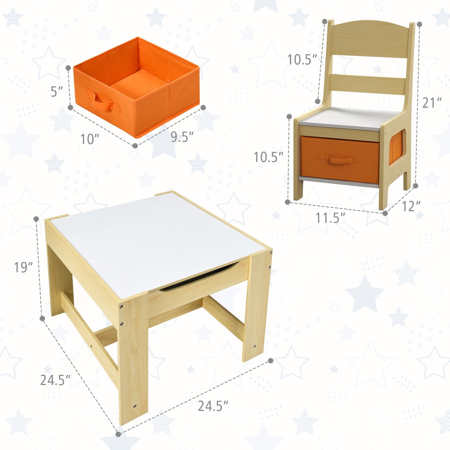 Kids Table and Chairs Set with Storage and Blackboard