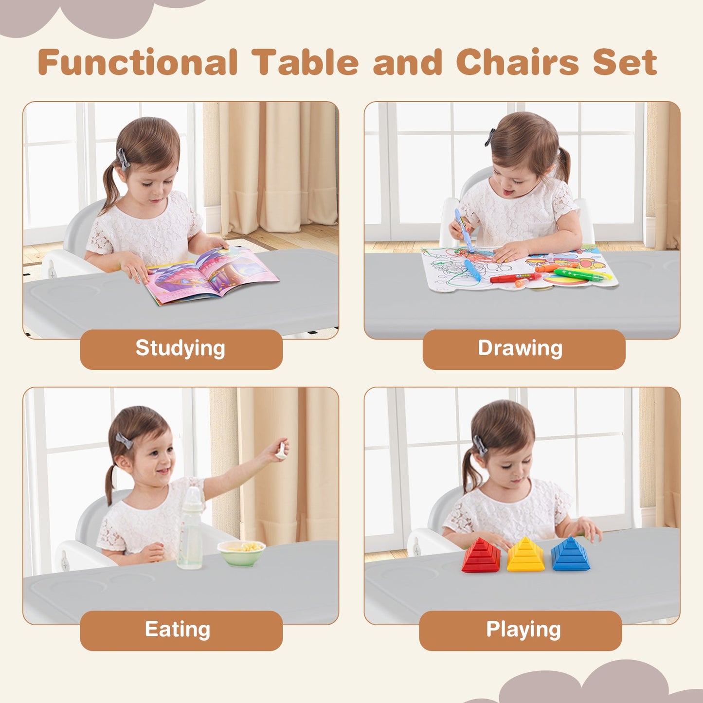 Conjunto de Mesa y Sillas para Niños con Bloques de Construcción - Gris