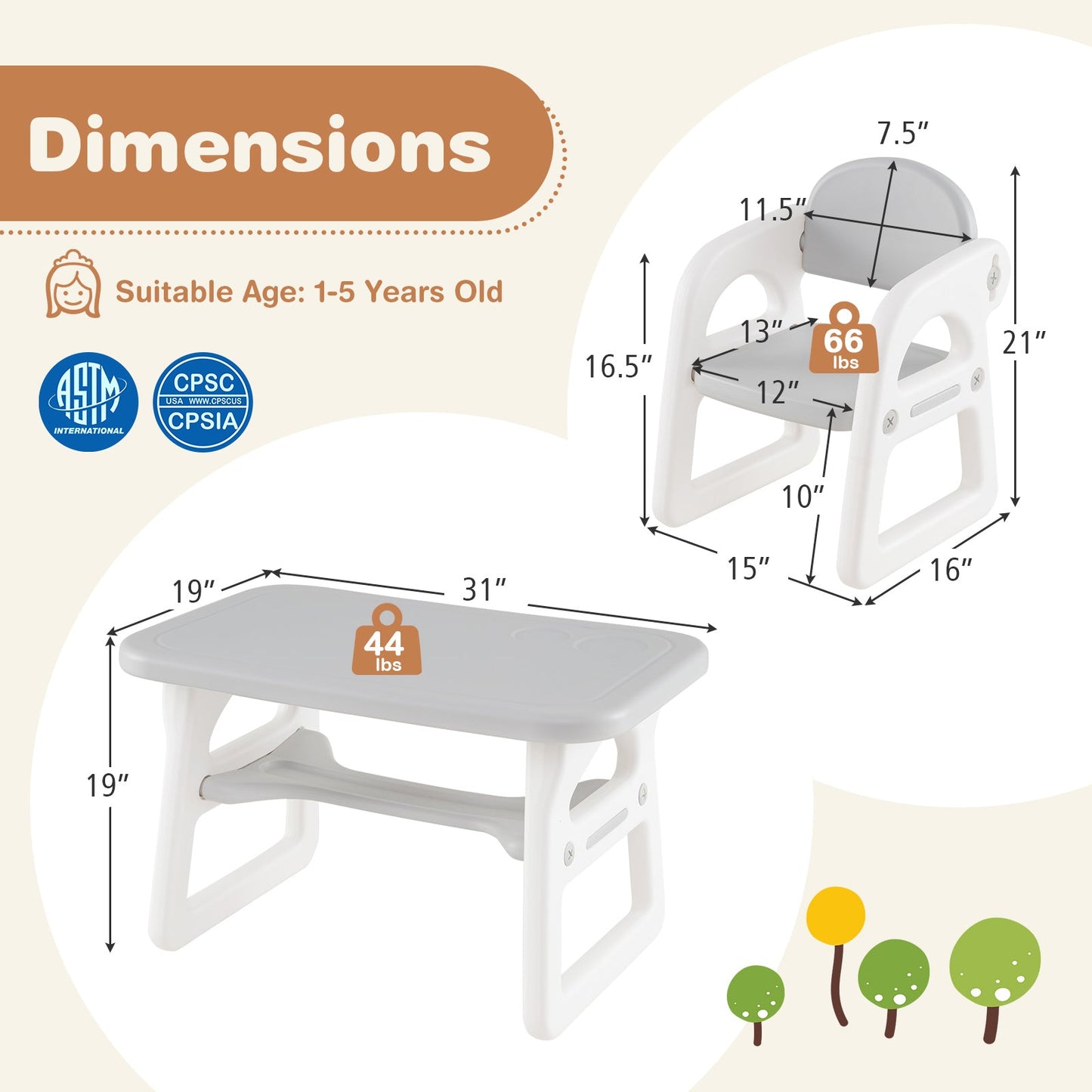 Conjunto de Mesa y Sillas para Niños con Bloques de Construcción - Gris