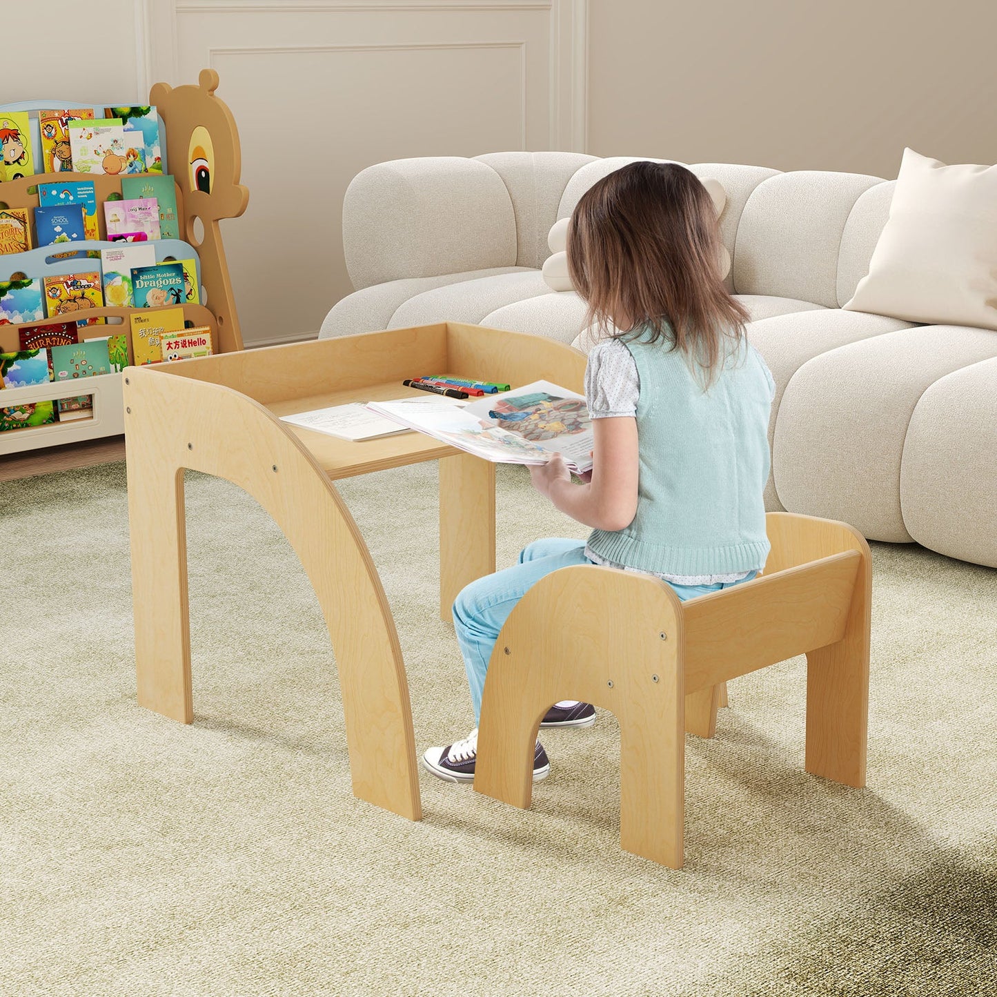Ensemble de Table et Chaises pour Enfants avec Plateau Large et Bords Arrondis