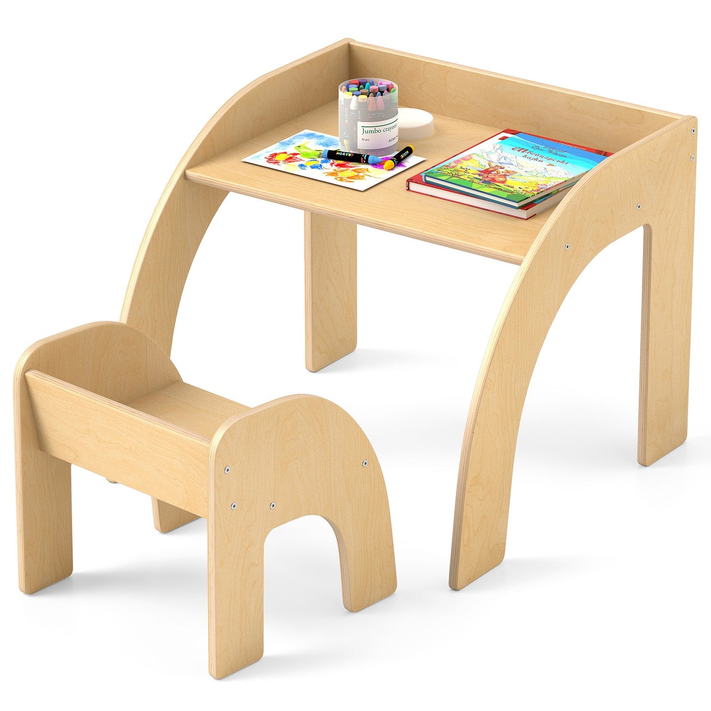 Ensemble de Table et Chaises pour Enfants avec Plateau Large et Bords Arrondis