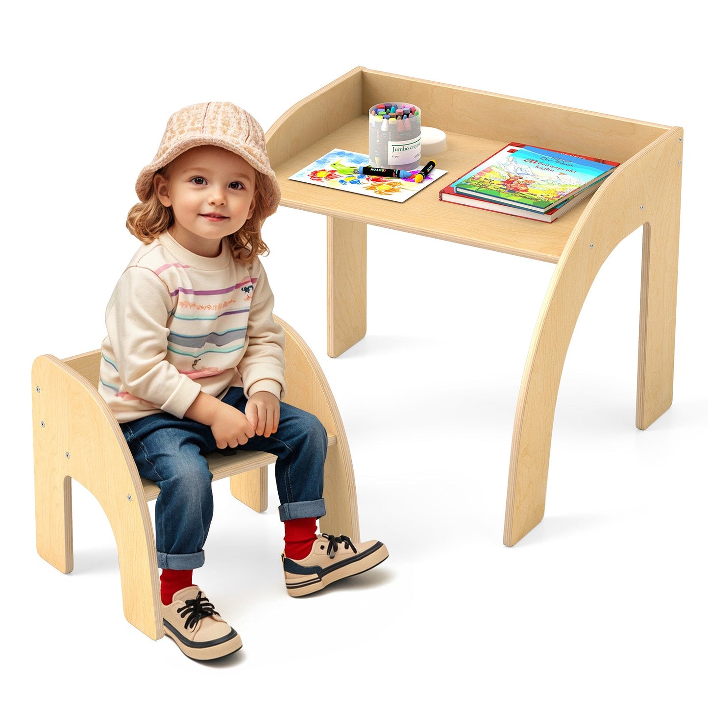 Ensemble de Table et Chaises pour Enfants avec Plateau Large et Bords Arrondis