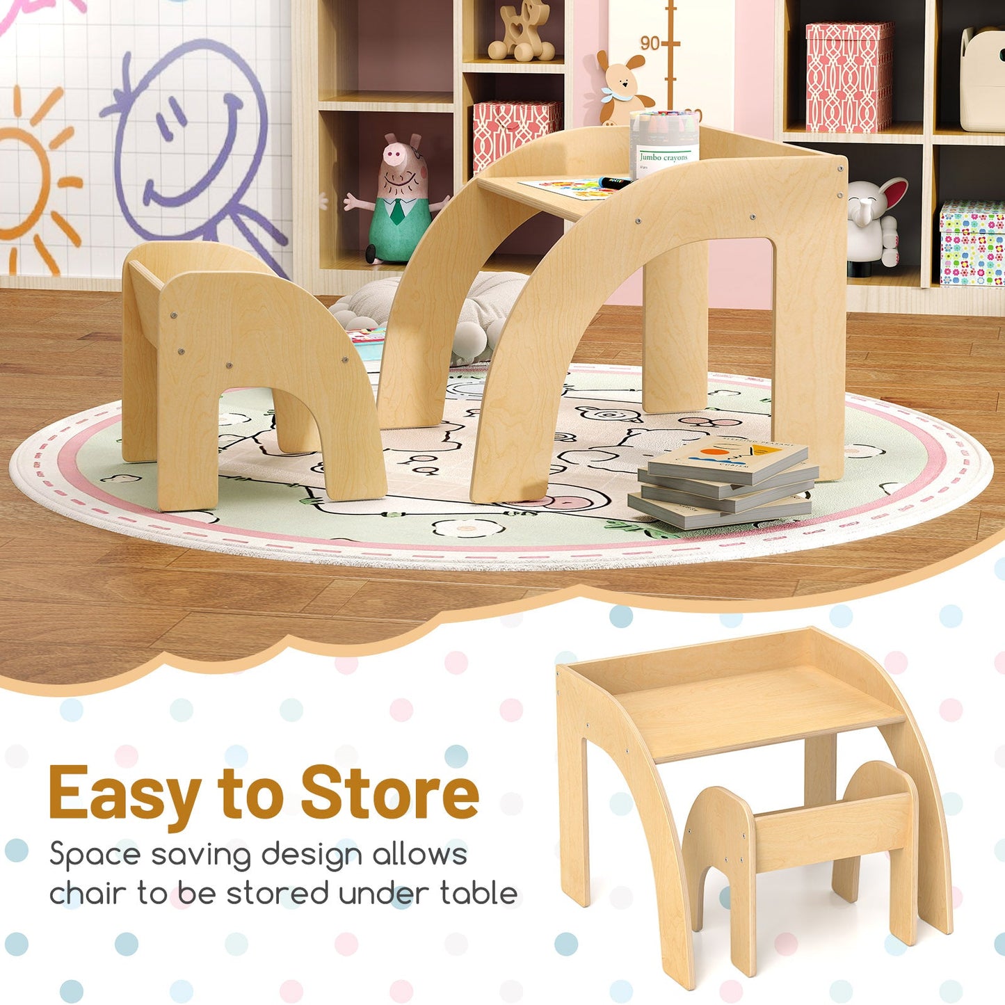 Ensemble de Table et Chaises pour Enfants avec Plateau Large et Bords Arrondis