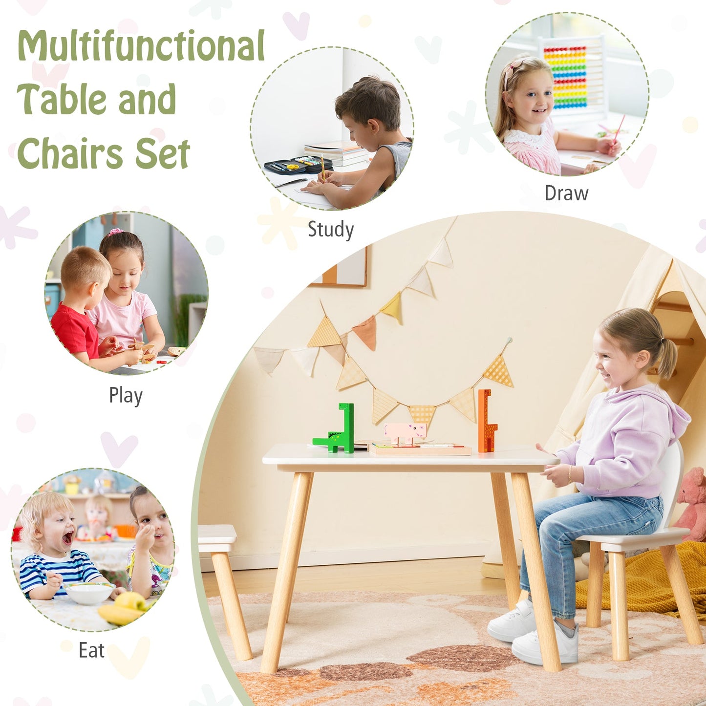 Ensemble de table et chaises pour enfants 3 pièces - Blanc