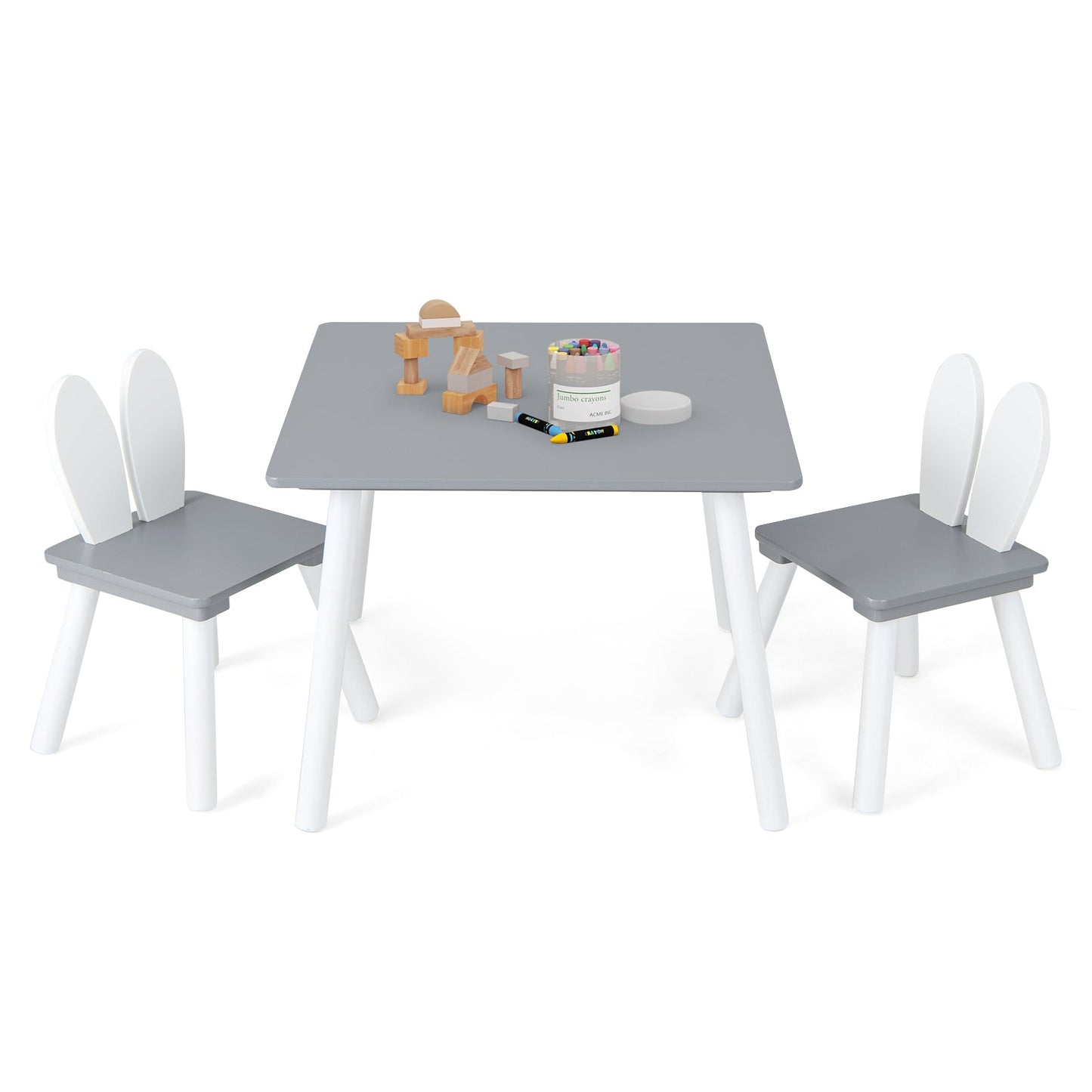 3-Piece Kids Table and Chairs Set - Gray