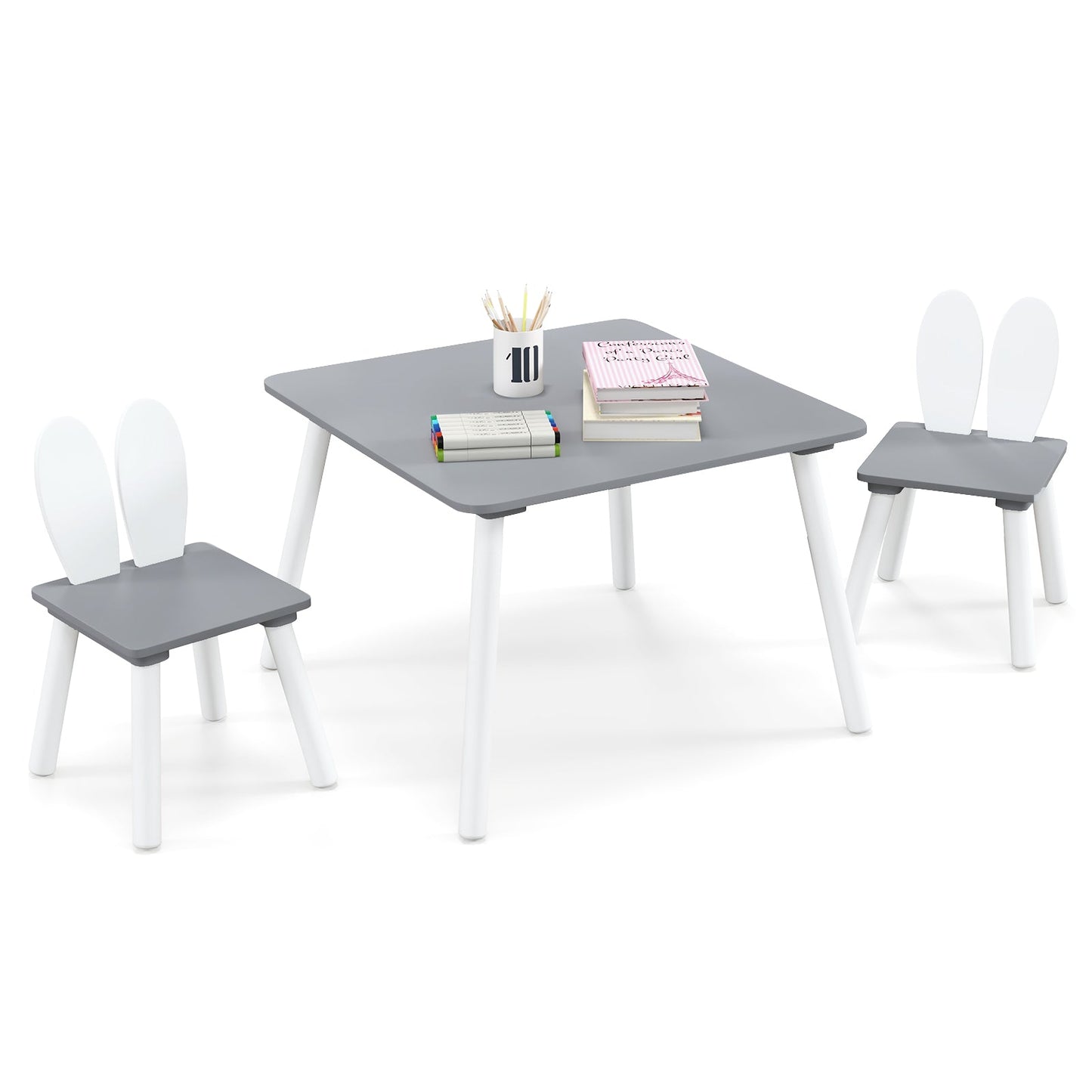 3-Piece Kids Table and Chairs Set - Gray