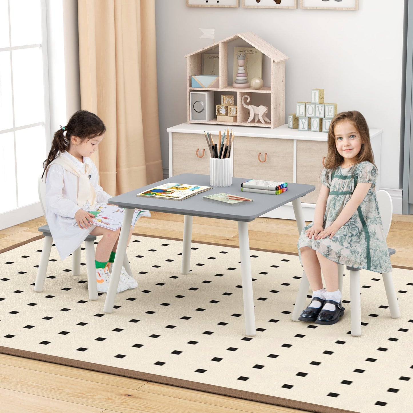 3-Piece Kids Table and Chairs Set - Gray