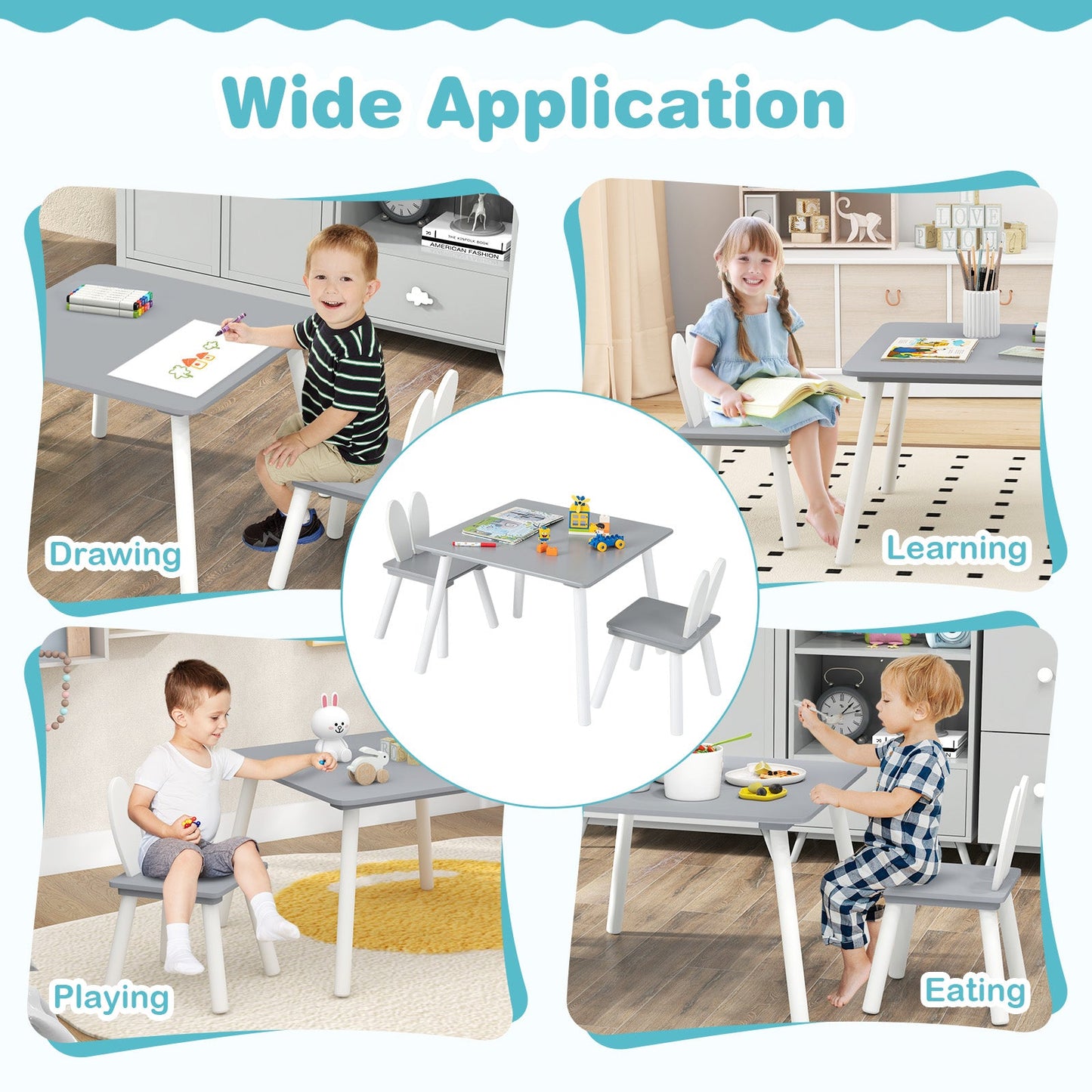 3-Piece Kids Table and Chairs Set - Gray