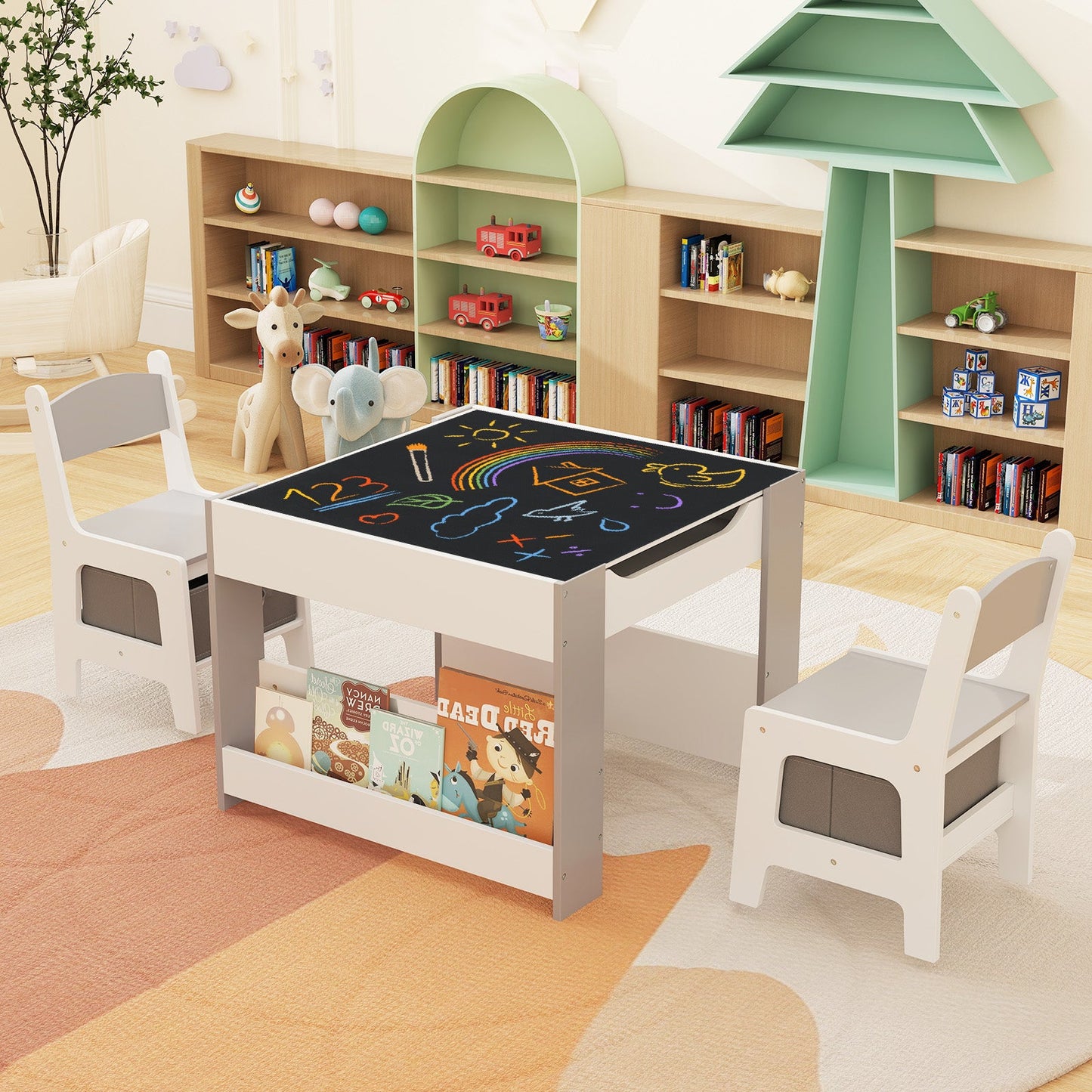 Juego de Mesa y Sillas para Niños de 4 en 1 - Gris