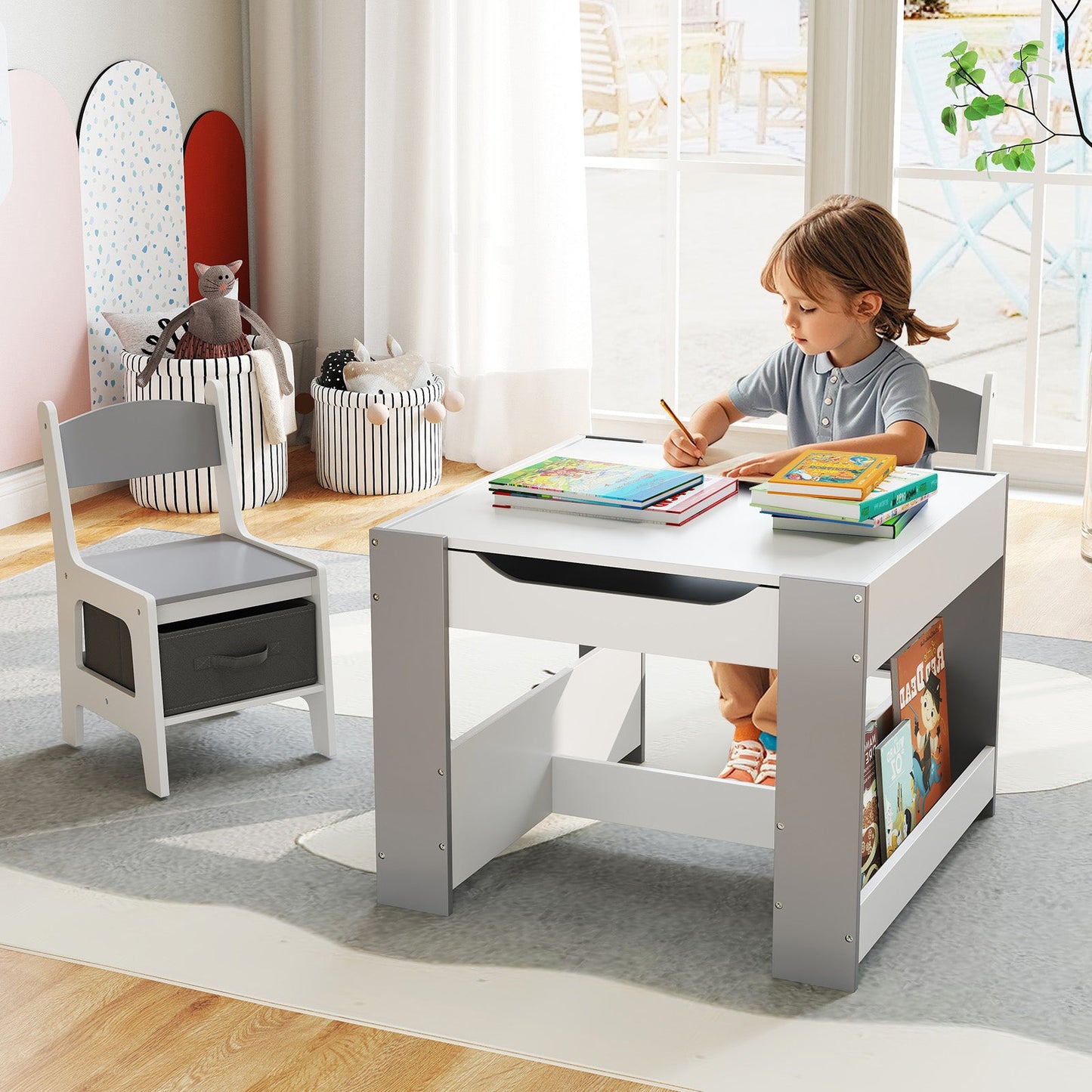 Juego de Mesa y Sillas para Niños de 4 en 1 - Gris