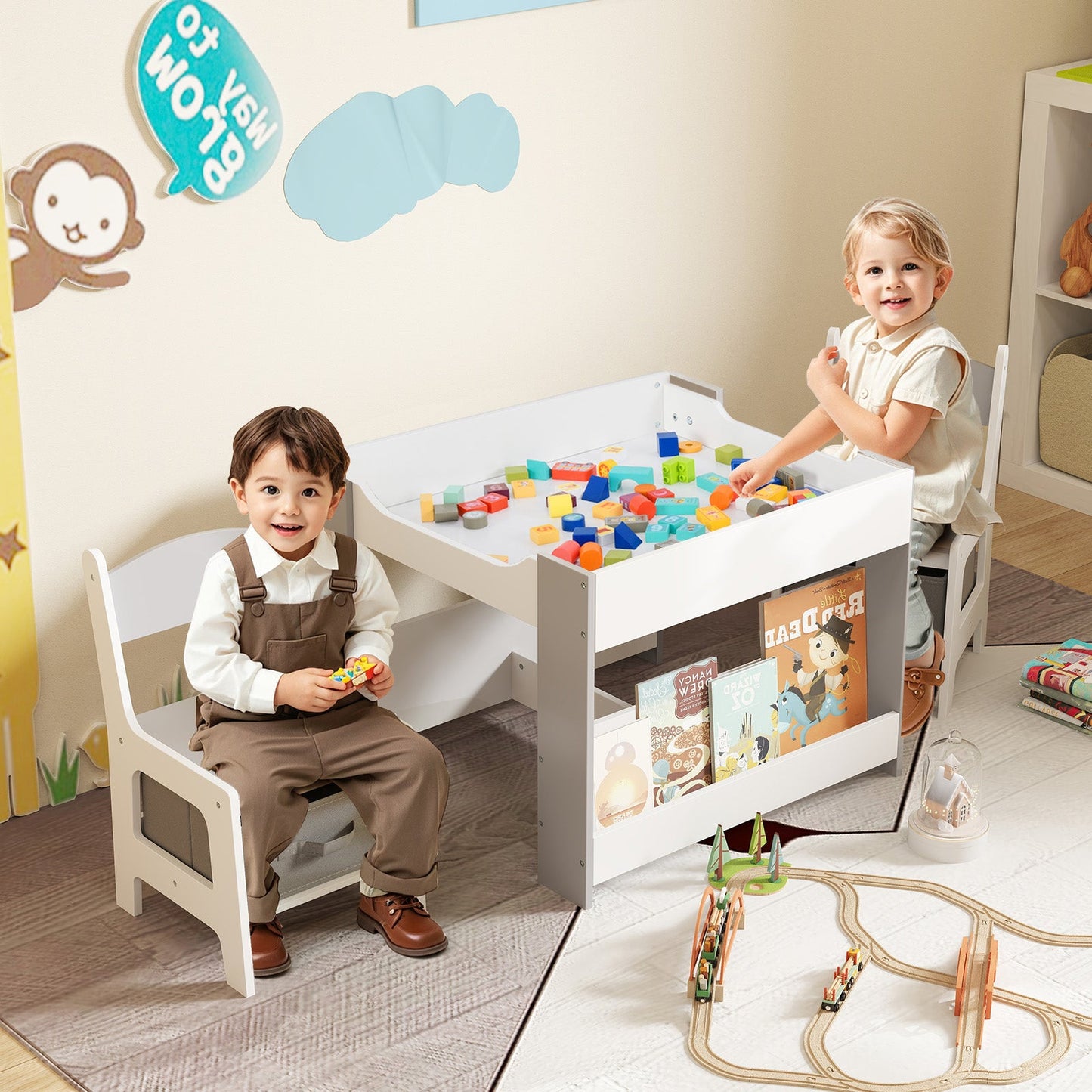 Juego de Mesa y Sillas para Niños de 4 en 1 - Gris