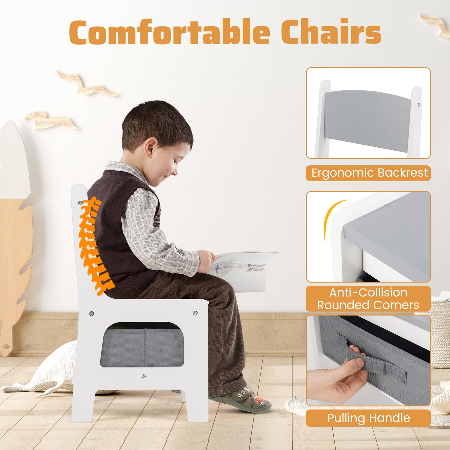 Juego de Mesa y Sillas para Niños de 4 en 1 - Gris