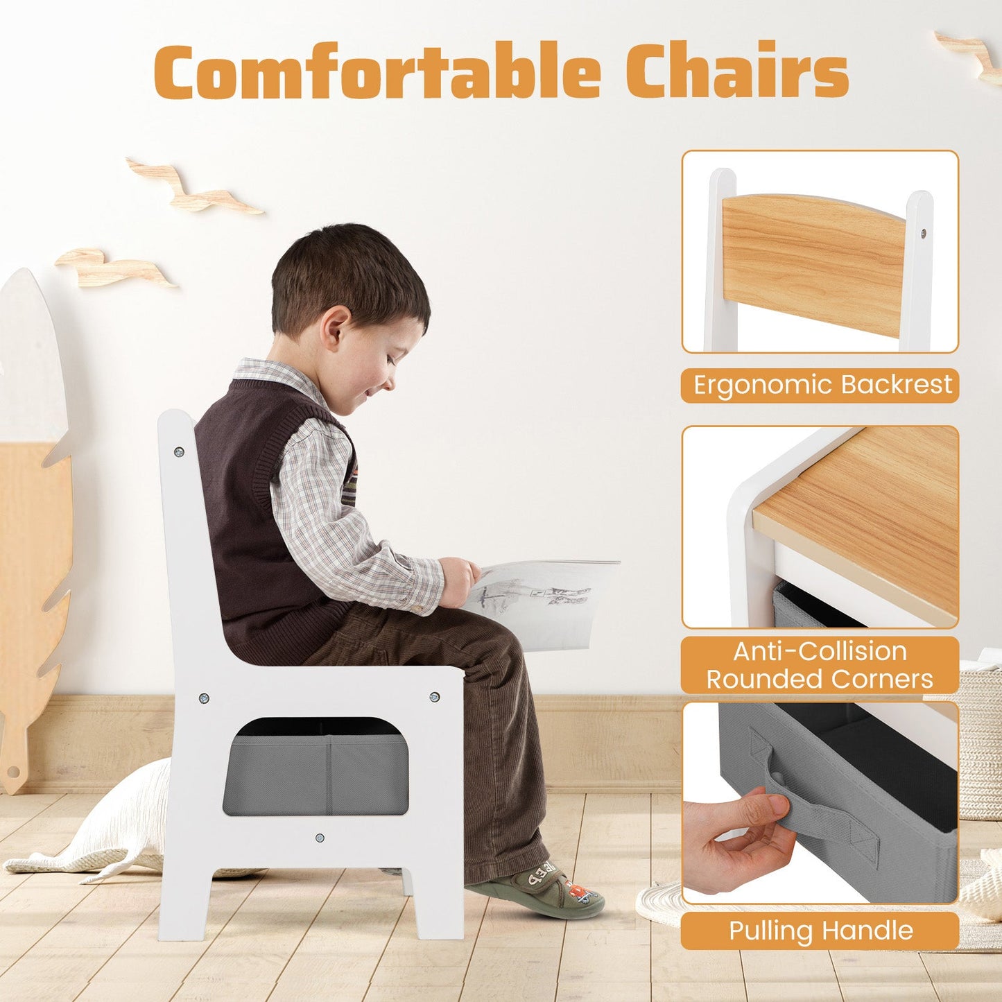 Table et chaises d'activité 4 en 1 pour enfants - Naturel