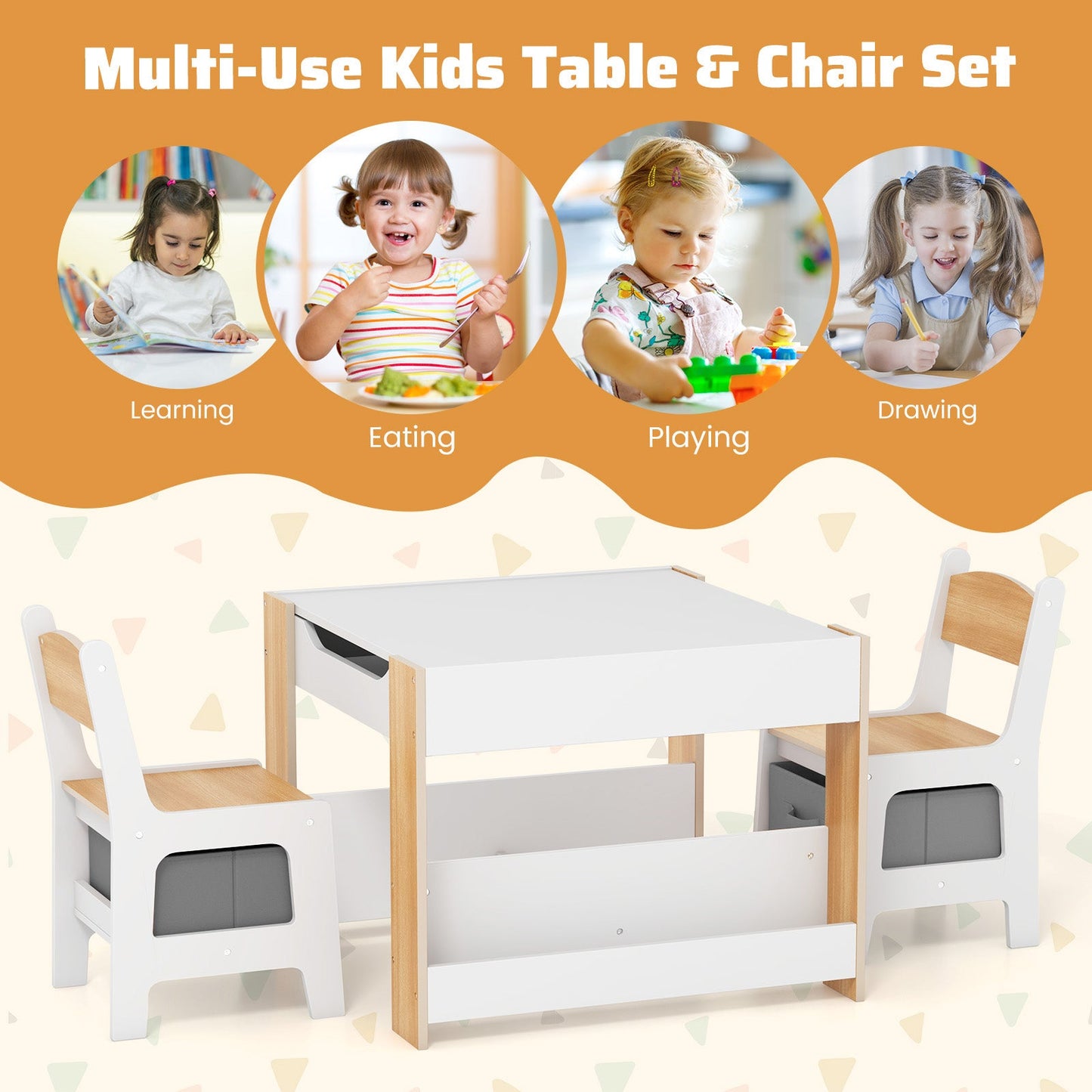 Table et chaises d'activité 4 en 1 pour enfants - Naturel