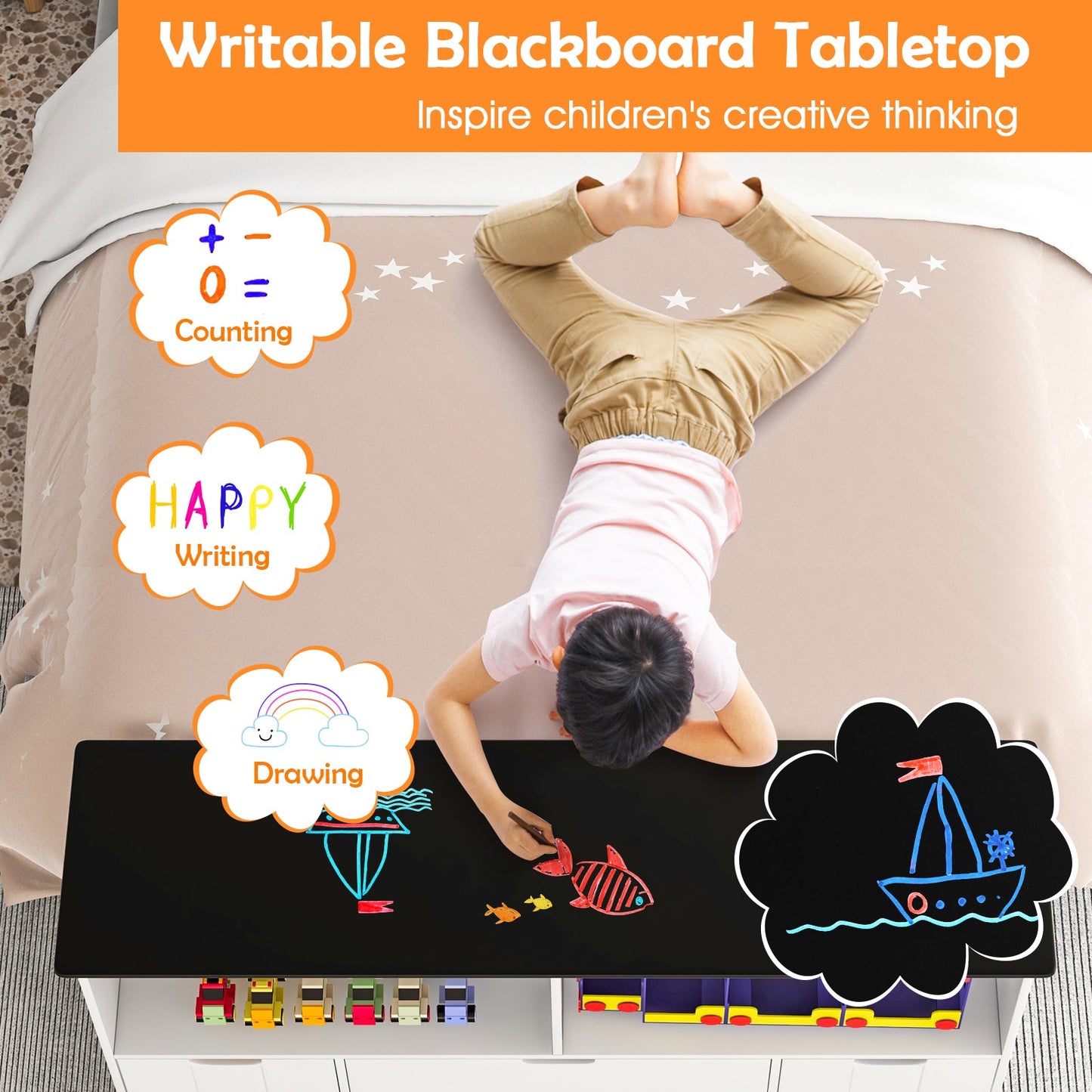 Kids Toy Storage Organizer with Blackboard Top - 4 Drawers