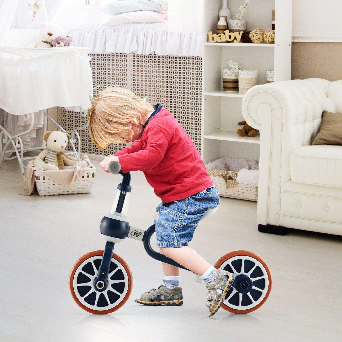 4-in-1 Kids Trike Bike with Adjustable Push Handle - Navy