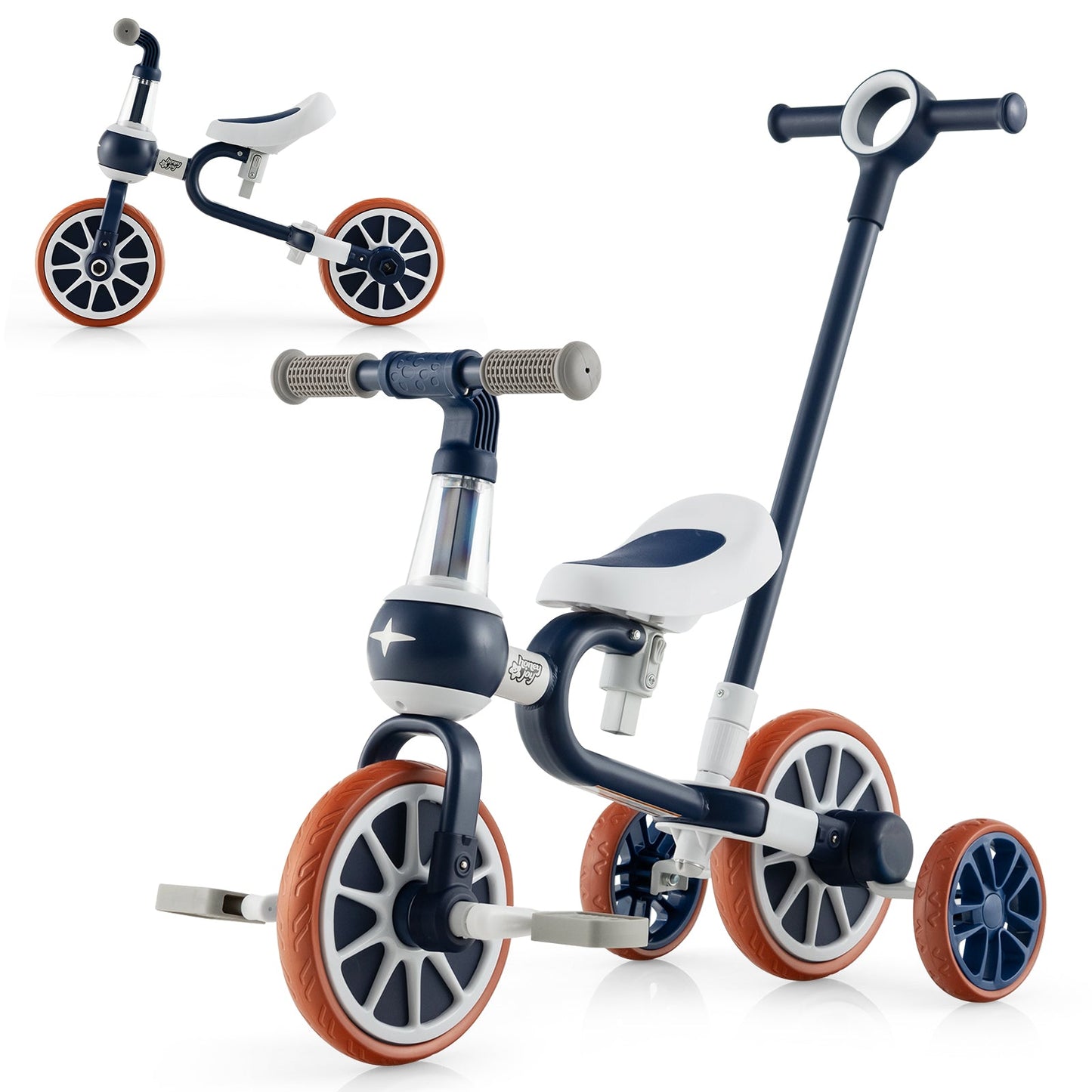 4-in-1 Kids Trike Bike with Adjustable Push Handle - Navy