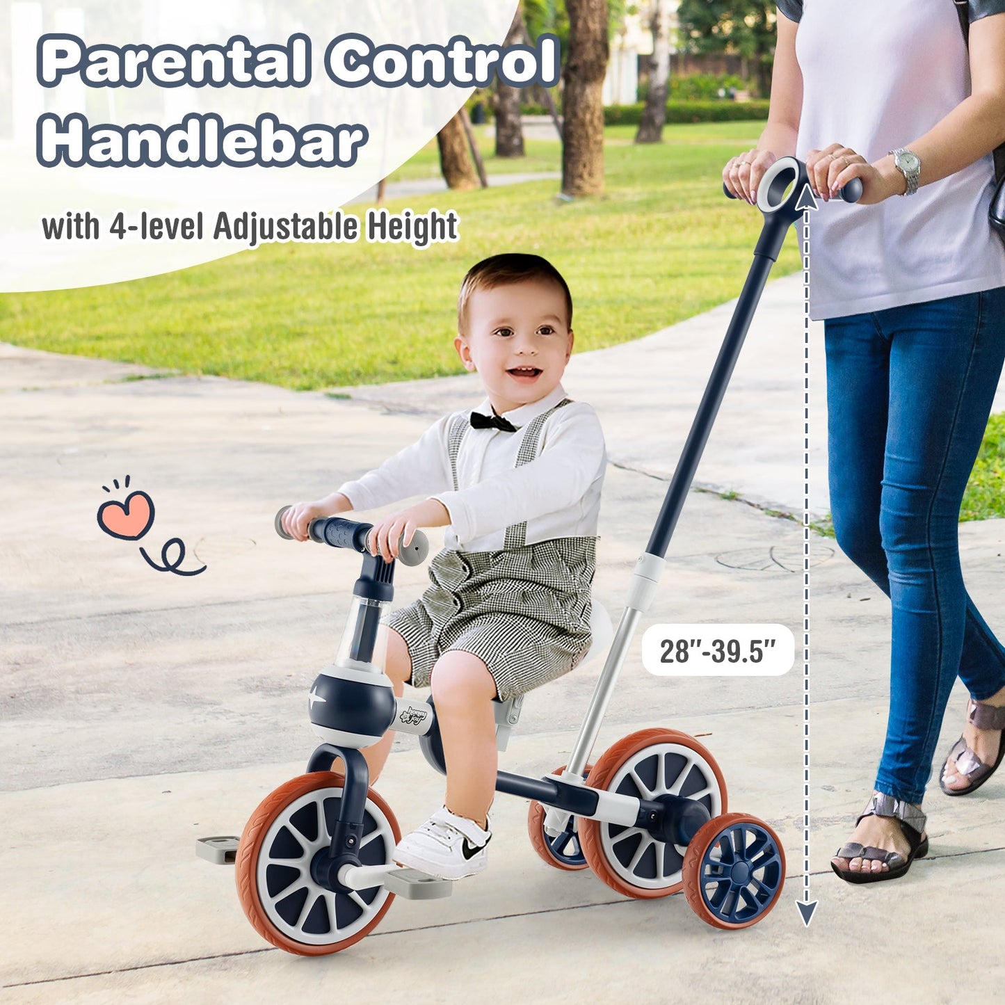 4-in-1 Kids Trike Bike with Adjustable Push Handle - Navy